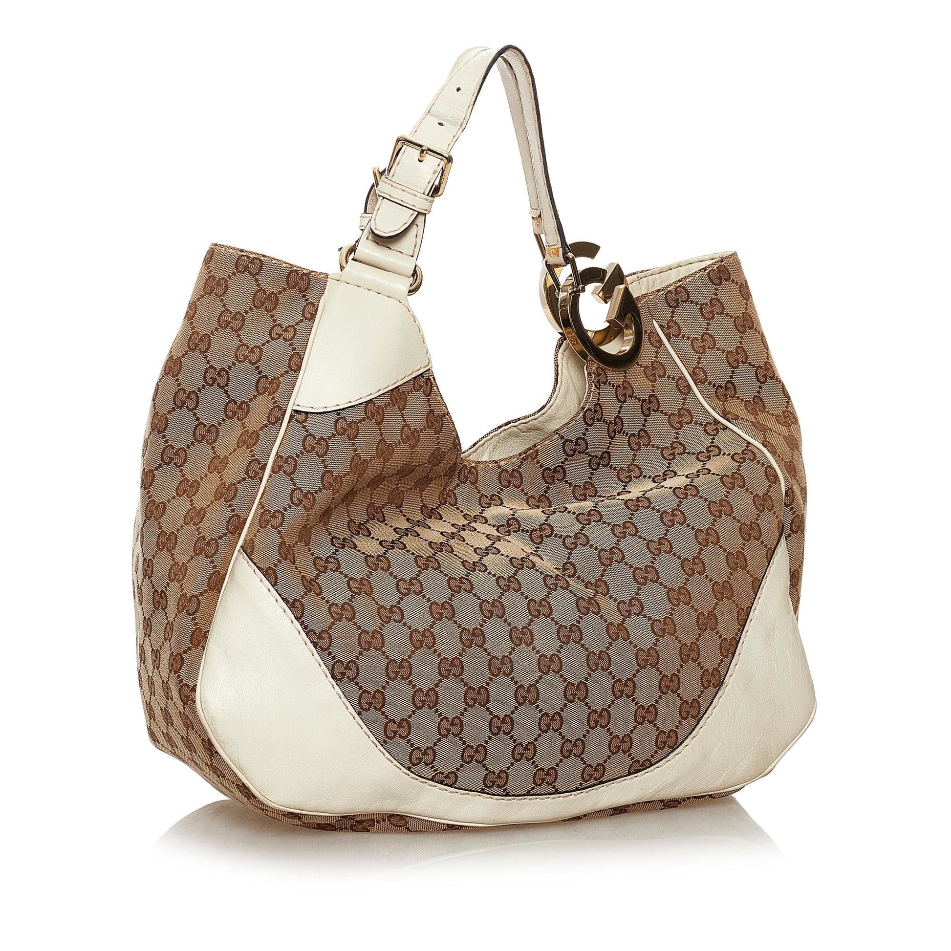 Gucci GG Charlotte SHG Canvas Calf White Brown Tote Bag