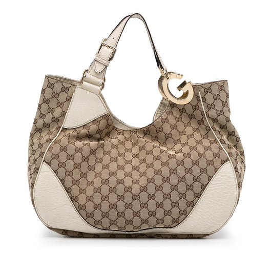 Gucci GG Charlotte SHG-V1X5T0 Canvas Calf White Brown Tote Bag