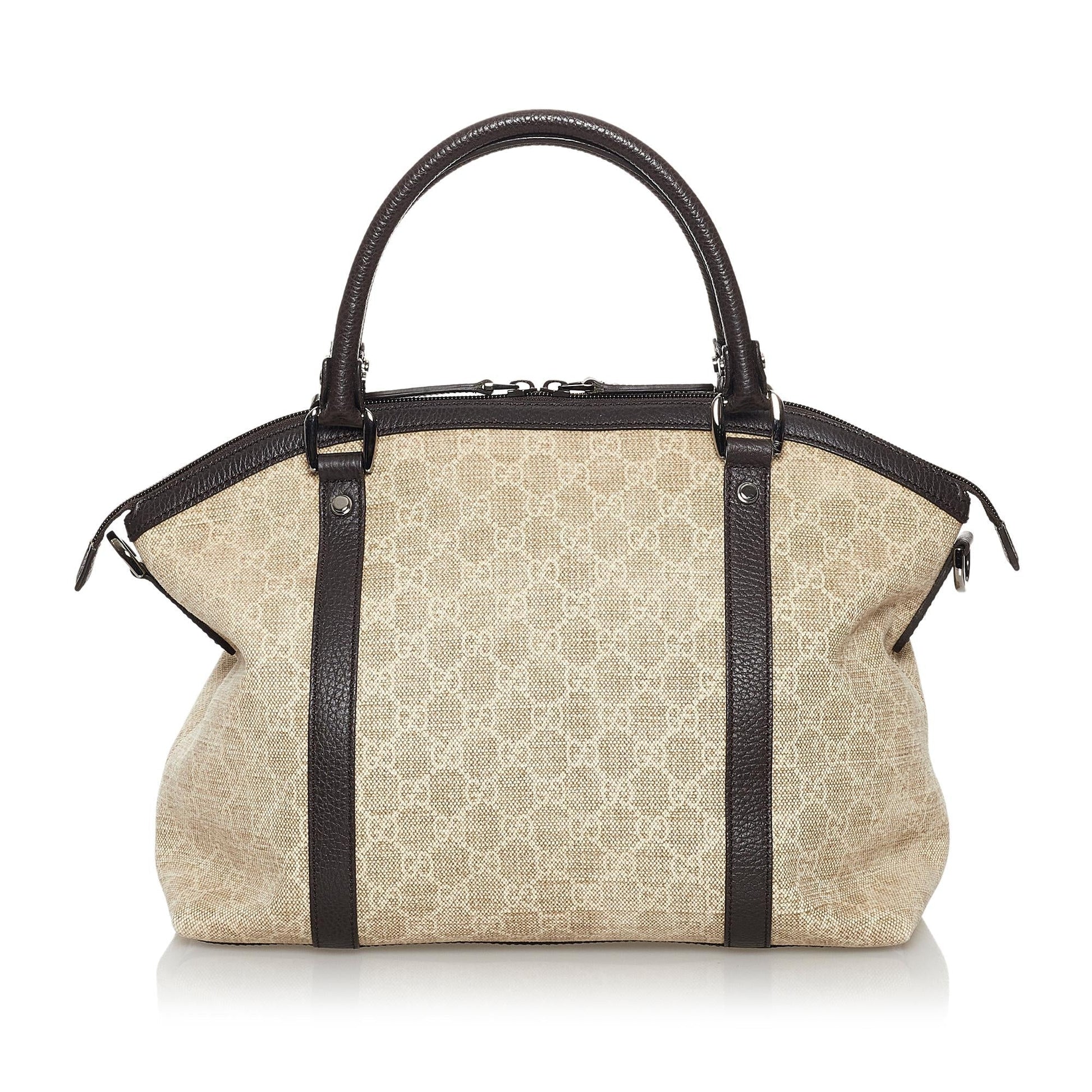 Gucci GG Charm Dome SHG Canvas Calf Black Brown Satchel Bag
