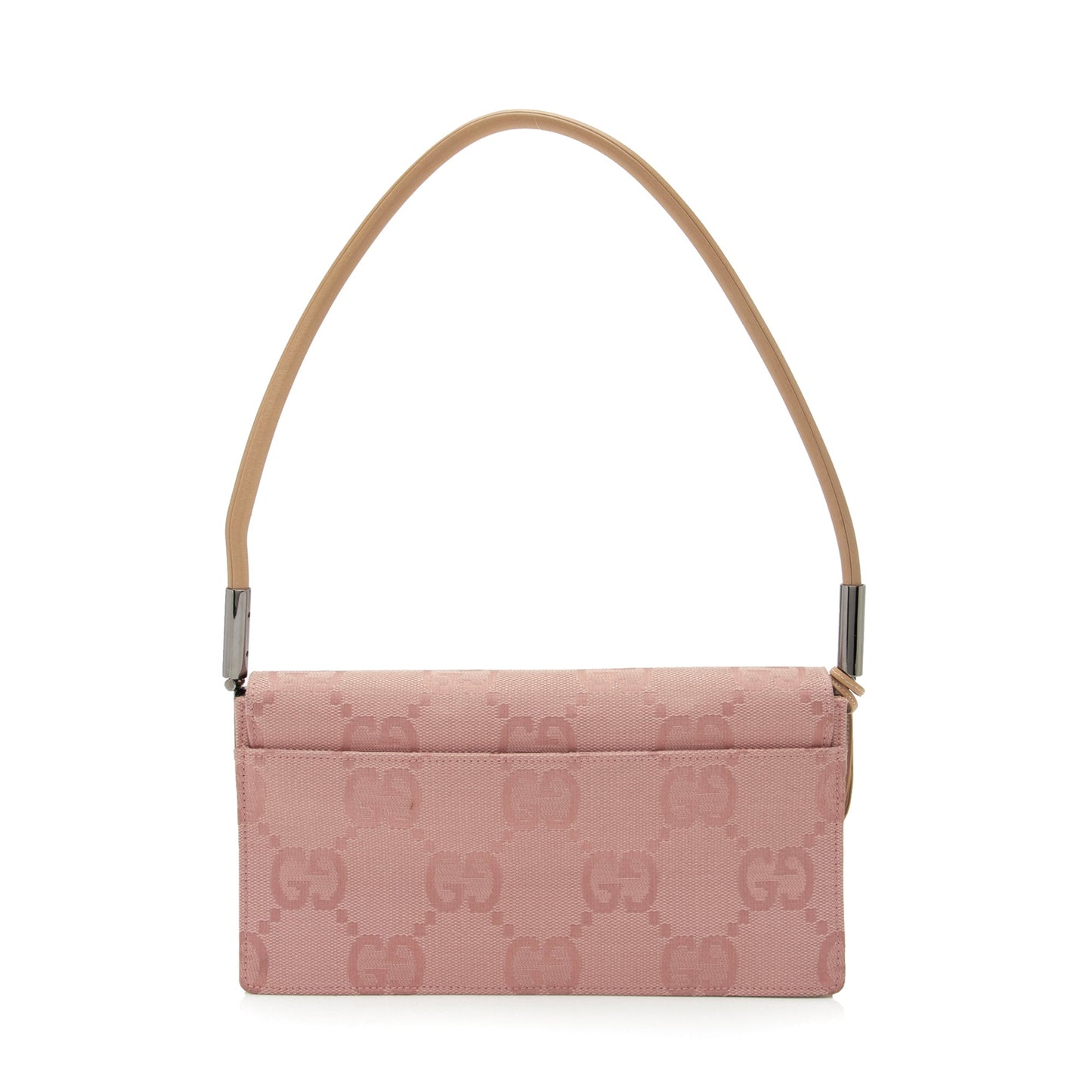 Gucci GG Charm Pochette Flap SHF Leather Canvas Beige Pink Shoulder Bag