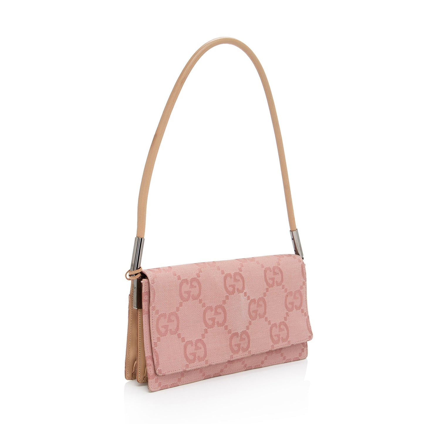 Gucci GG Charm Pochette Flap SHF-SXf0FO Leather Canvas Beige Pink Shoulder Bag