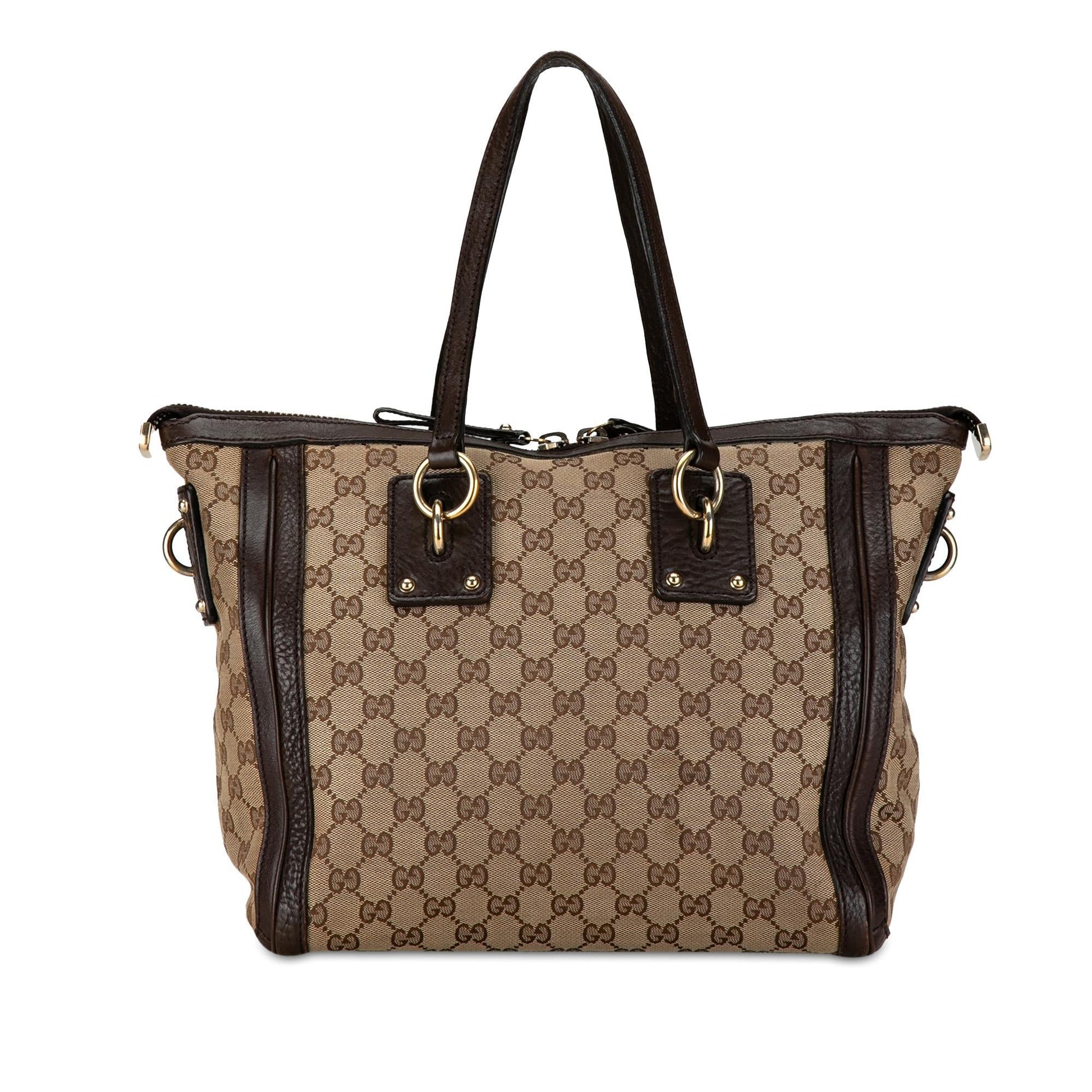 Gucci GG Charm SHG-M7VWtv Canvas Calf Brown Satchel Bag
