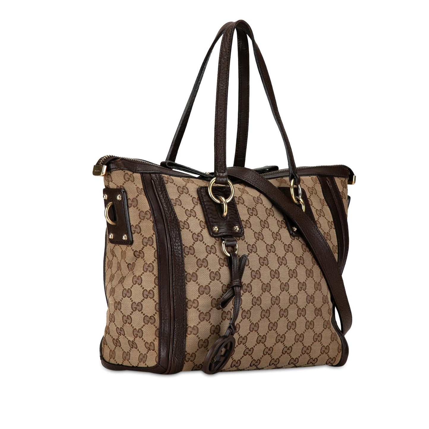 Gucci GG Charm SHG-M7VWtv Canvas Calf Brown Satchel Bag