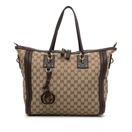 Gucci GG Charm SHG-Hrij6R Canvas Calf Brown Tote Bag