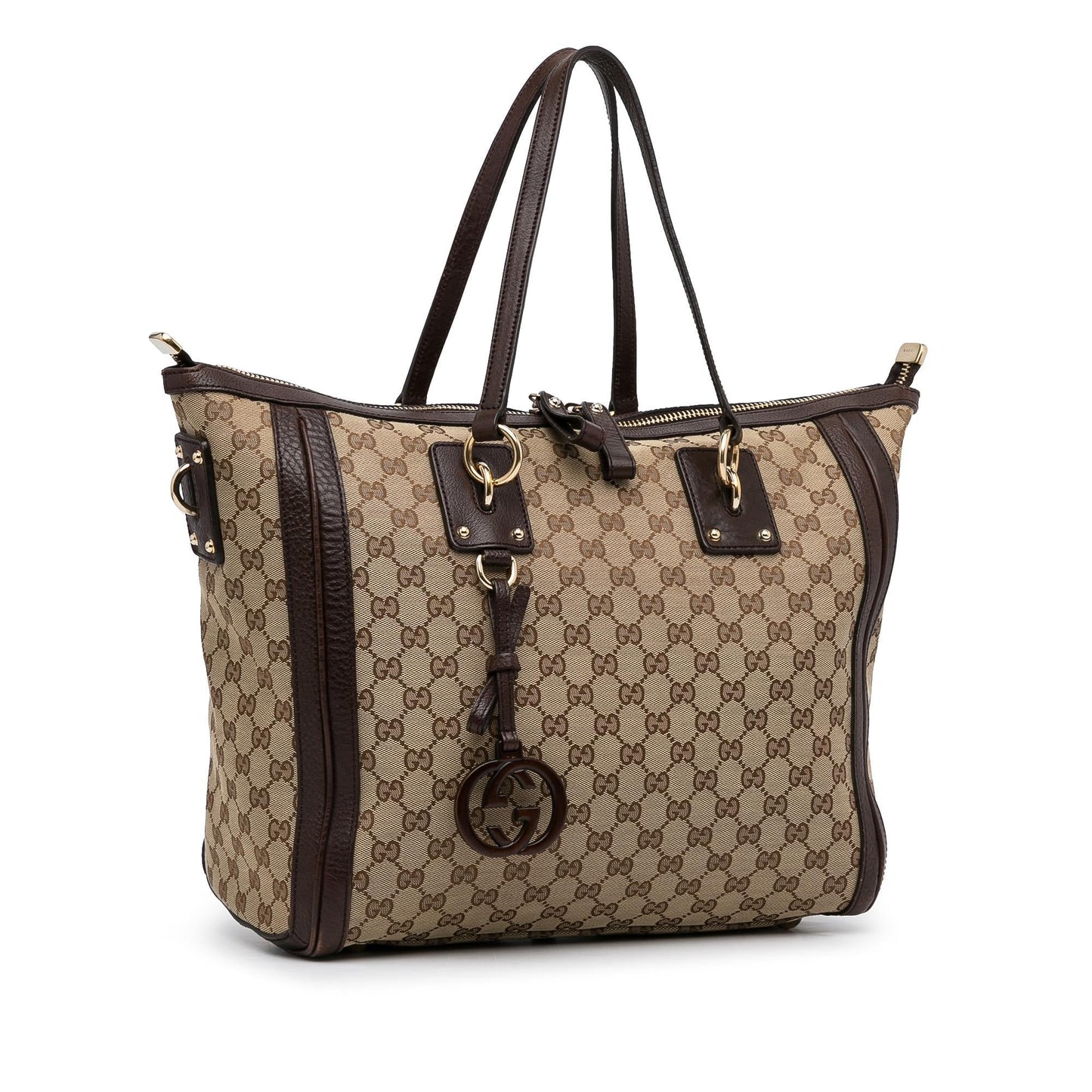 Gucci GG Charm SHG-Hrij6R Canvas Calf Brown Tote Bag