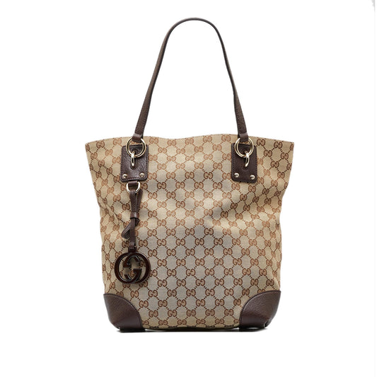 Gucci GG Charm SHG-n6X4id Canvas Calf Brown Tote Bag