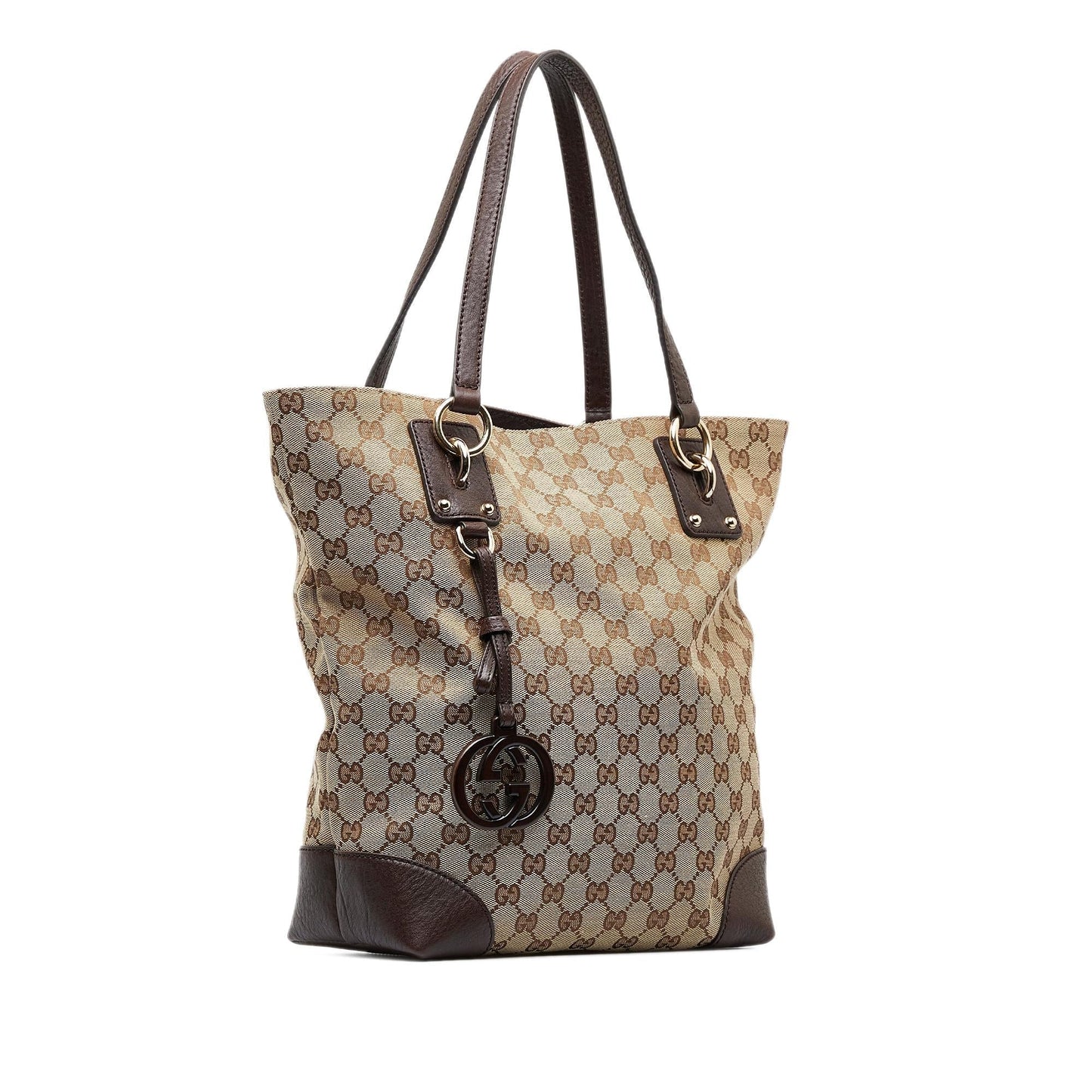 Gucci GG Charm SHG-n6X4id Canvas Calf Brown Tote Bag