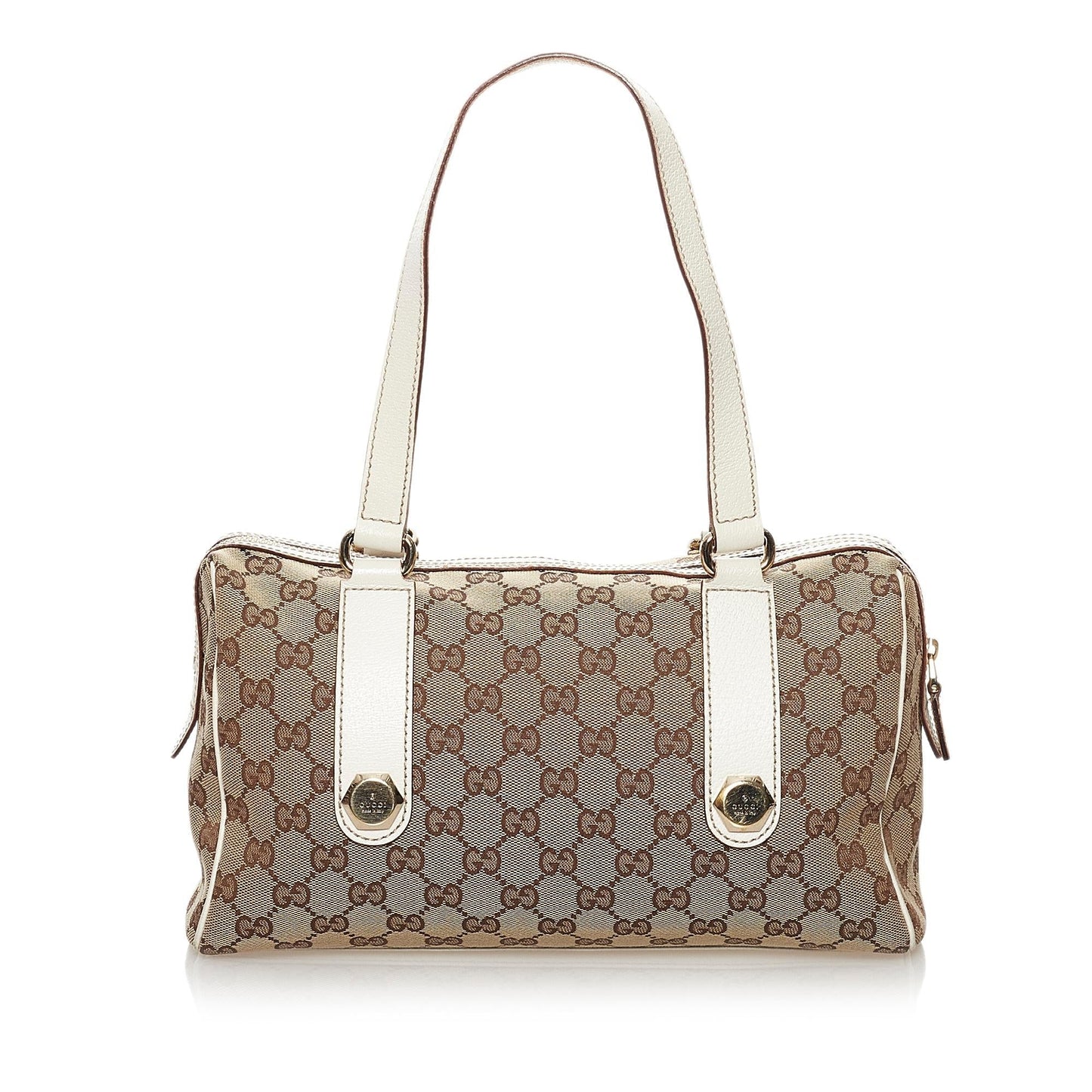 Gucci GG Charmy SHG Canvas White Brown Satchel Bag