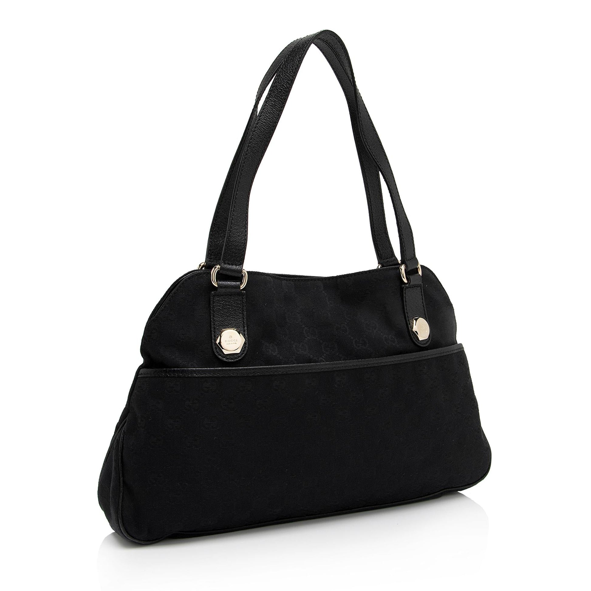 Gucci GG Charmy SHF-xbv73f Leather Canvas Black Medium Tote Bag