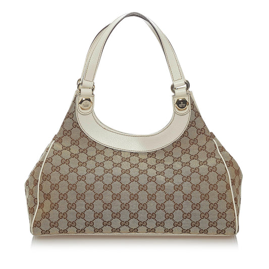 Gucci GG Charmy SHG Canvas Calf White Brown Shoulder Bag Bag Shg