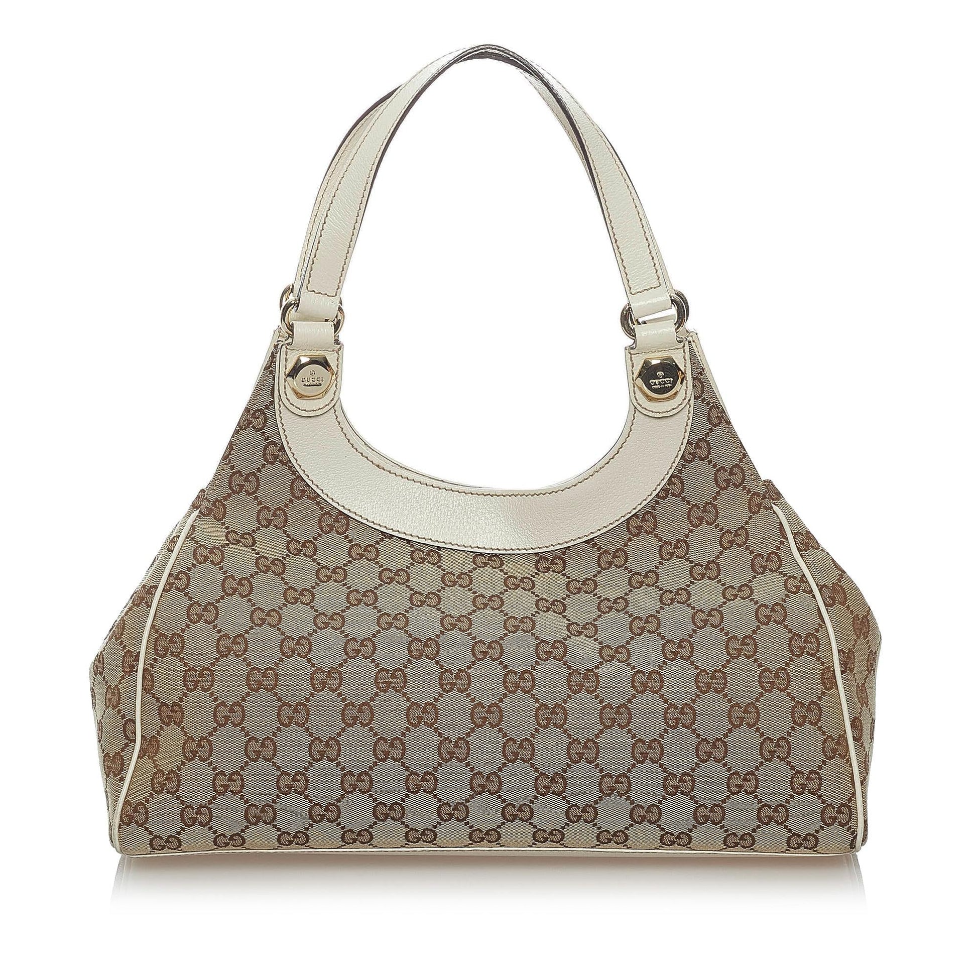 Gucci GG Charmy SHG Canvas Calf White Brown Shoulder Bag
