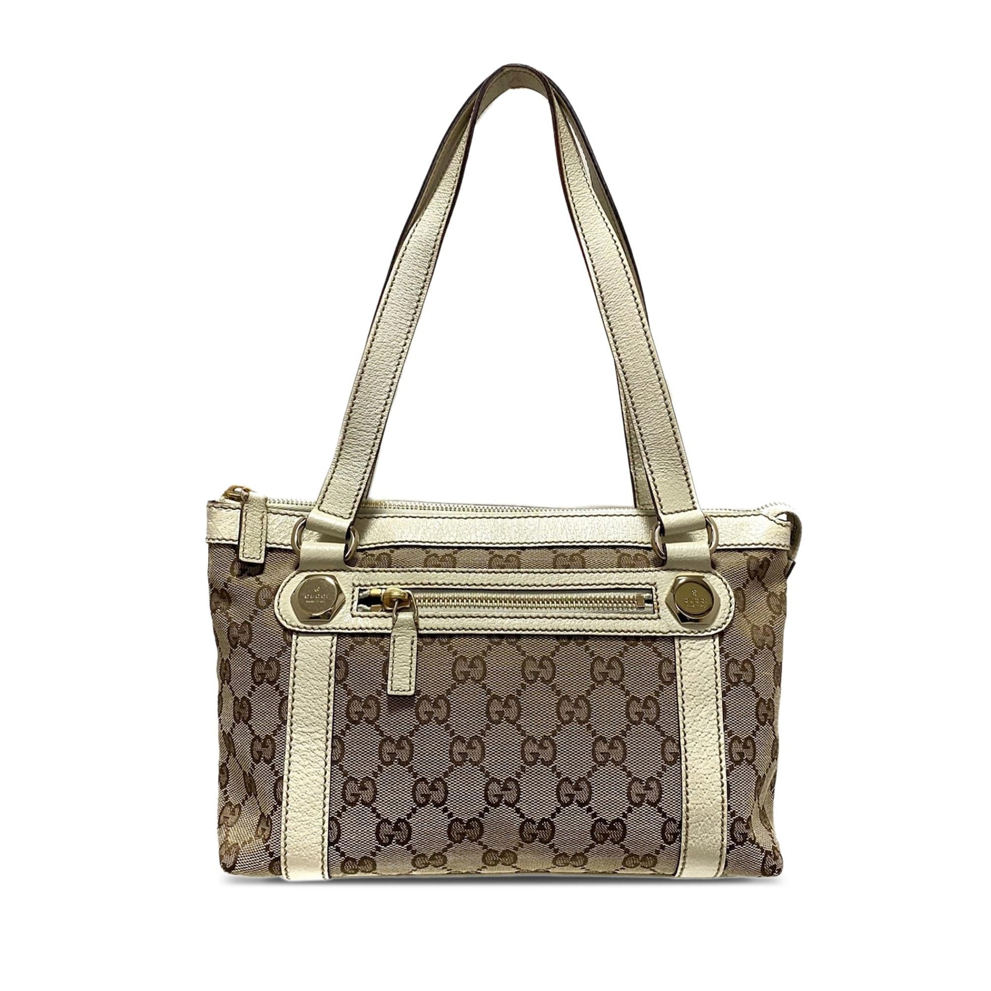 Gucci GG Charmy SHG-owlZ1c Canvas Calf White Brown Shoulder Bag