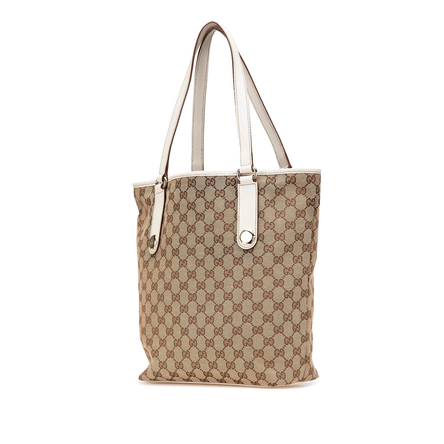 Gucci GG Charmy Canvas Calf White Brown Tote Bag Charmy Tote