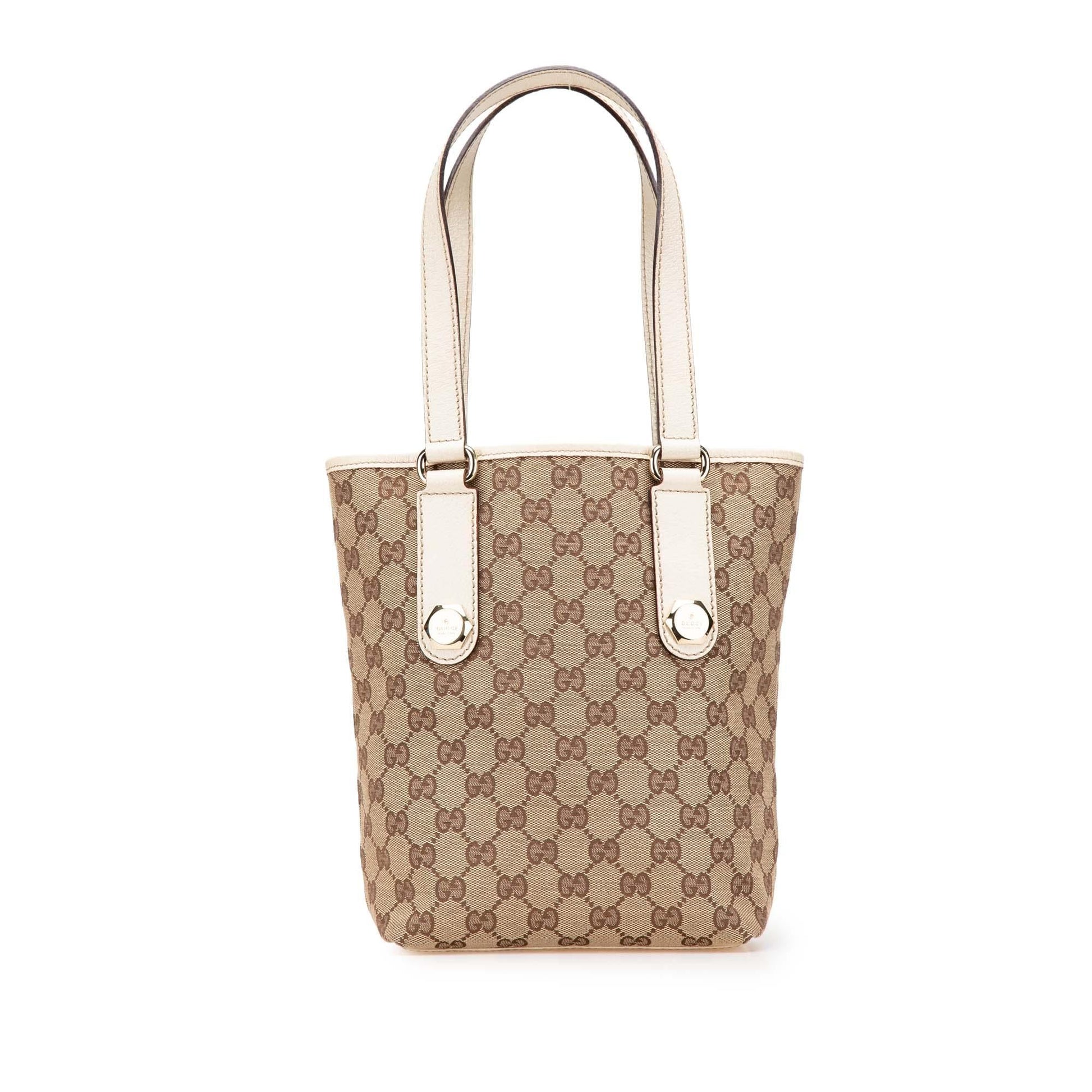 Gucci GG Charmy Canvas Calf White Brown Tote Bag