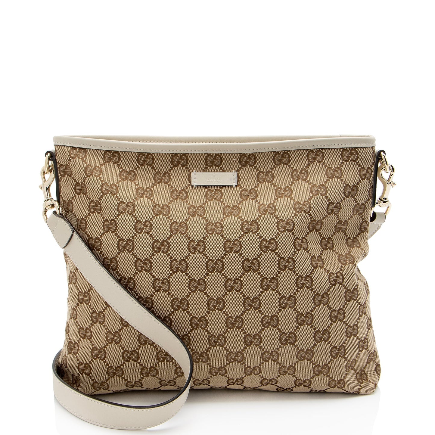 Gucci GG Classic Flat Messenger Leather Canvas Brown Beige Shoes