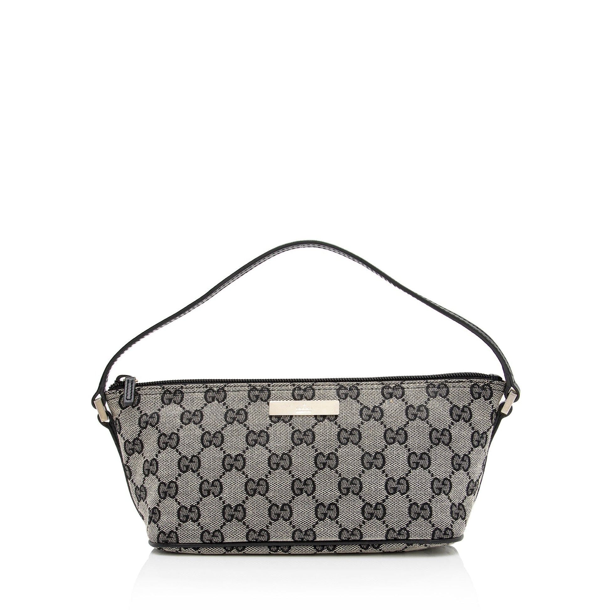 Gucci GG Classic Pochette SHF Leather Canvas Black White Clutch Bag
