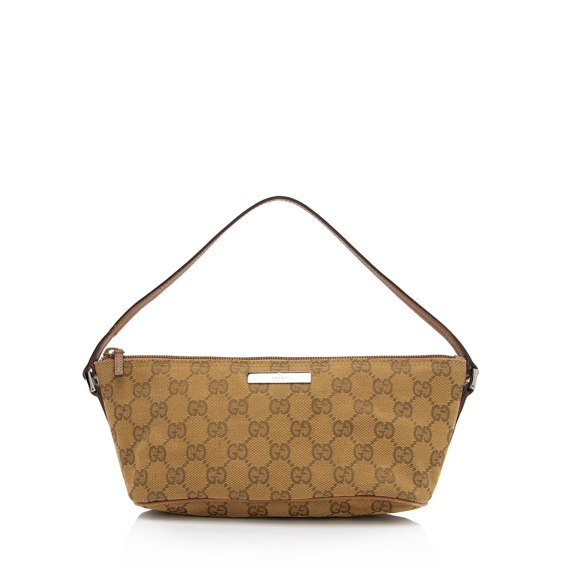 Gucci GG Classic Pochette SHF-3v5l8V Leather Canvas Brown Beige Clutch Bag