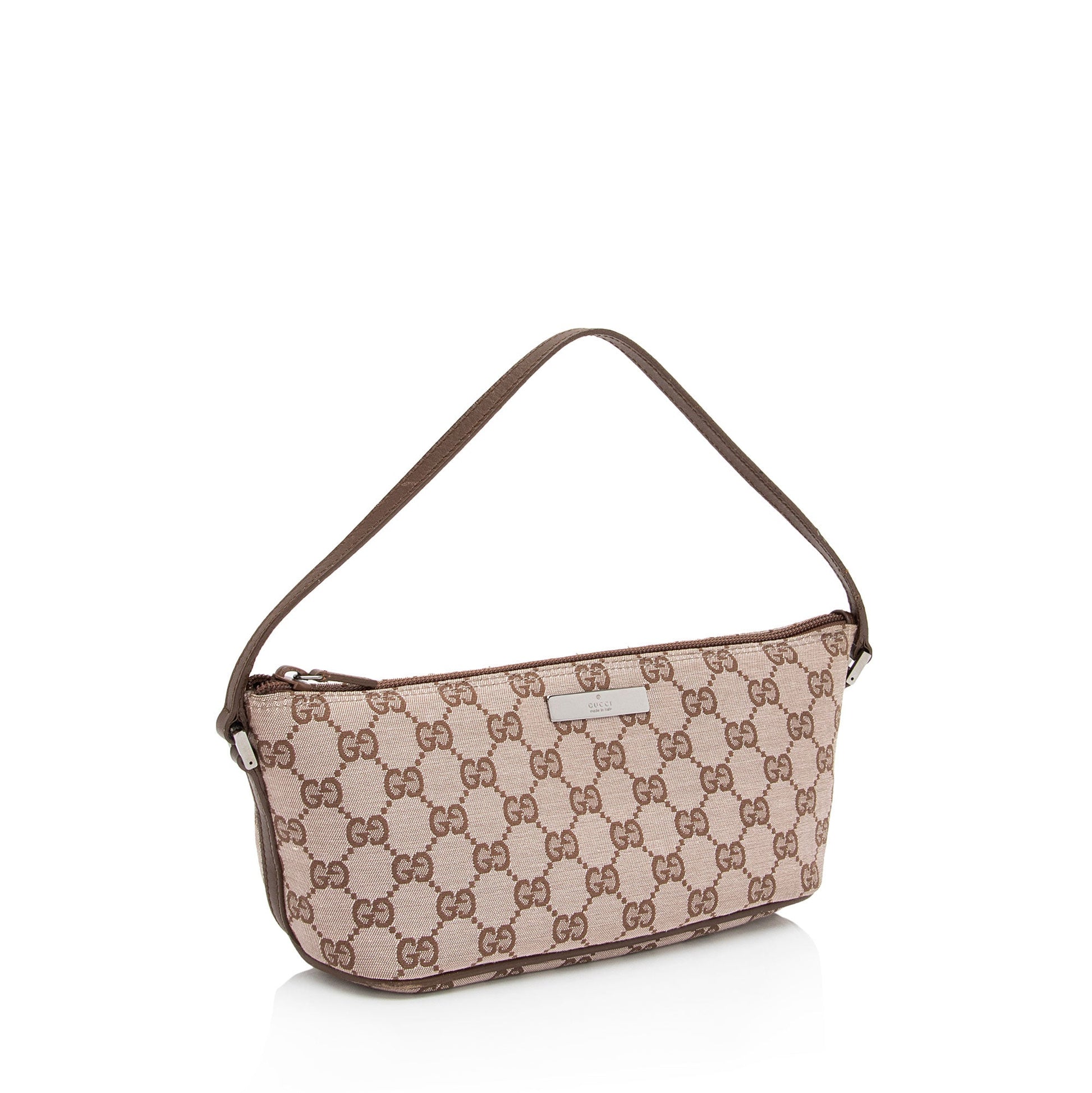 Gucci GG Classic Pochette SHF-yWvmJf Leather Canvas Brown Beige Clutch Bag