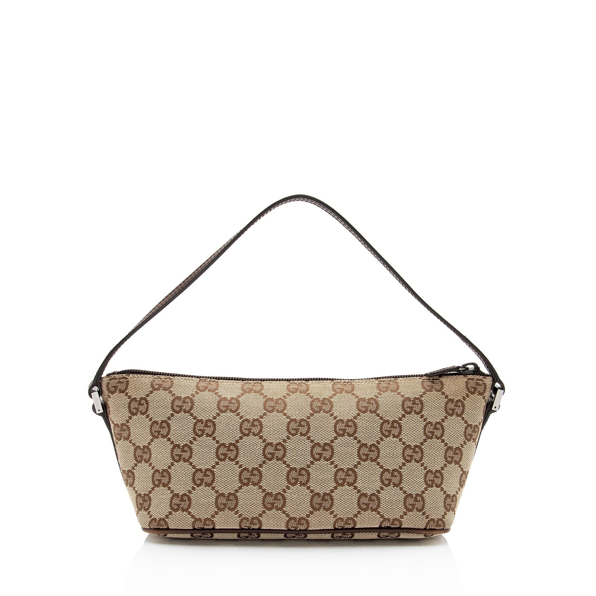 Gucci GG Classic Pochette SHF-jRMlTd Leather Canvas Brown Beige Clutch Bag