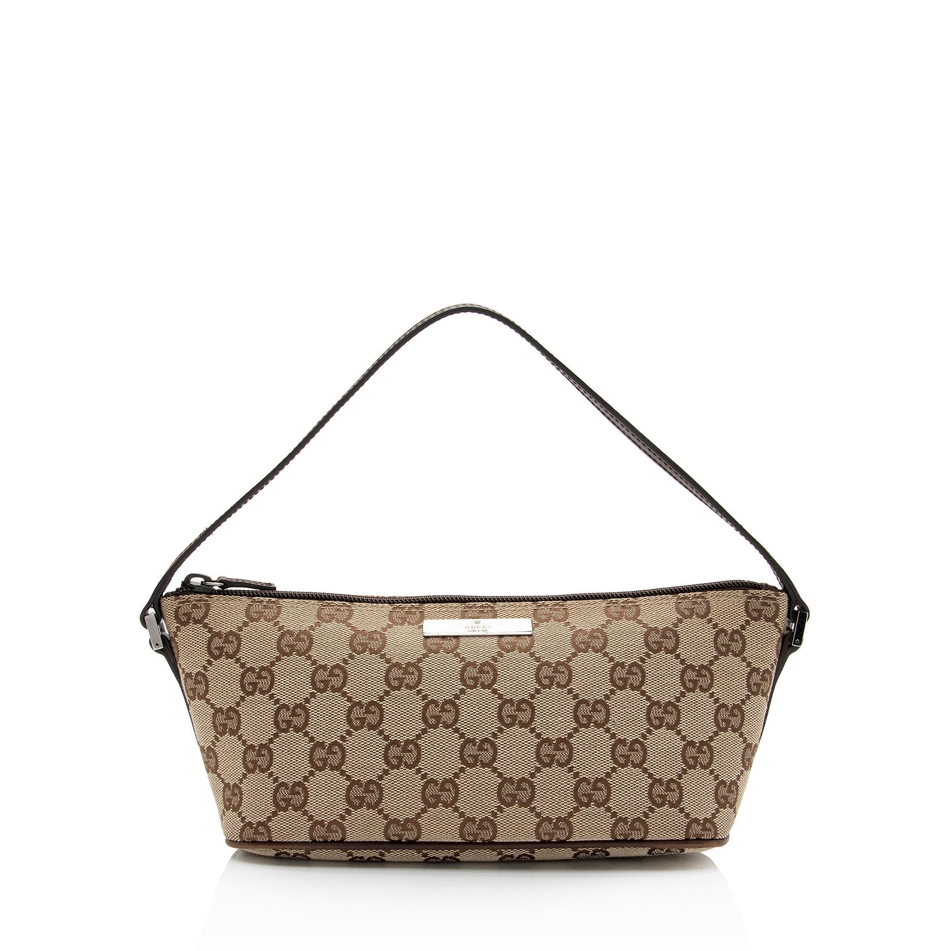Gucci GG Classic Pochette SHF-jRMlTd Leather Canvas Brown Beige Clutch Bag