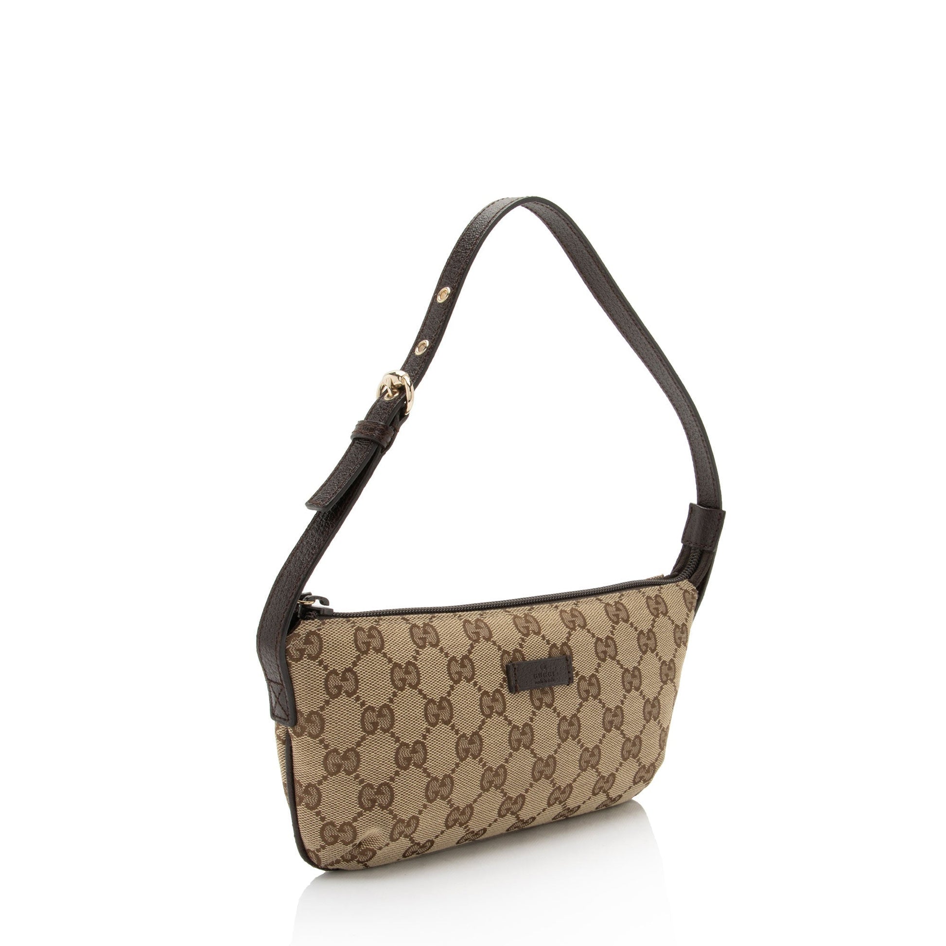 Gucci GG Classic Pochette SHF-Z6w8ME Leather Canvas Brown Beige Clutch Bag