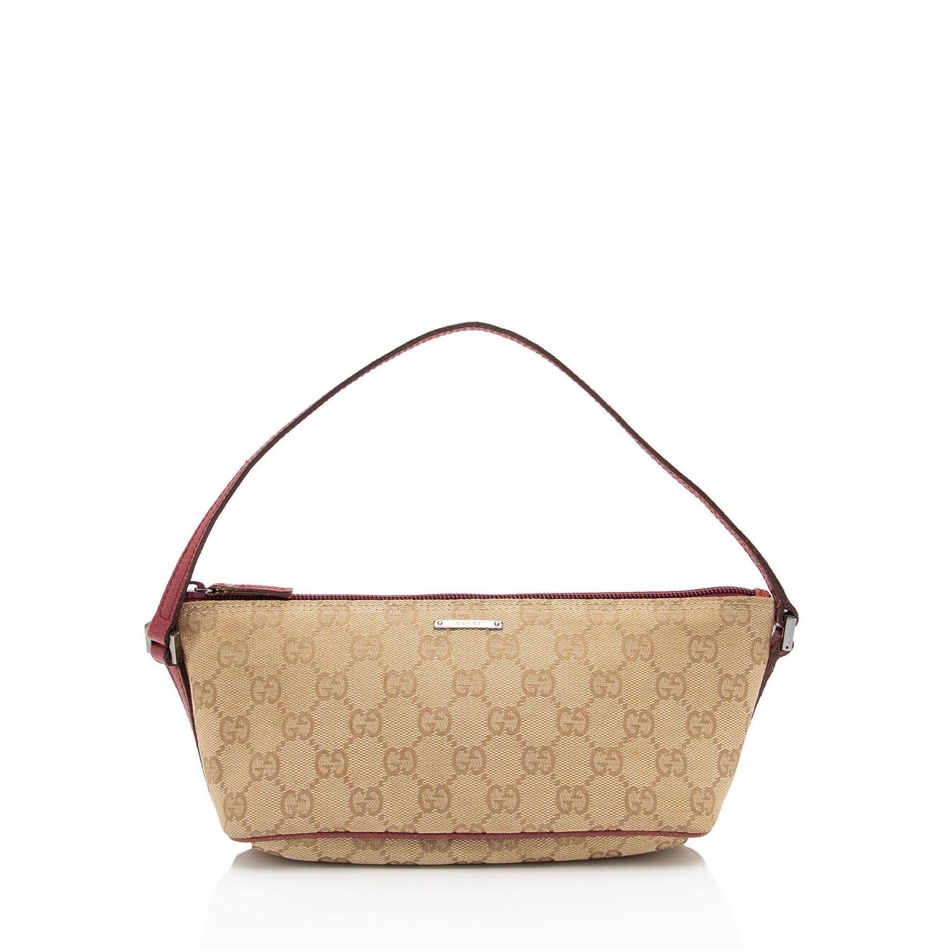 Gucci GG Classic Pochette SHF-aGAUWG Leather Canvas Beige Red Clutch Bag