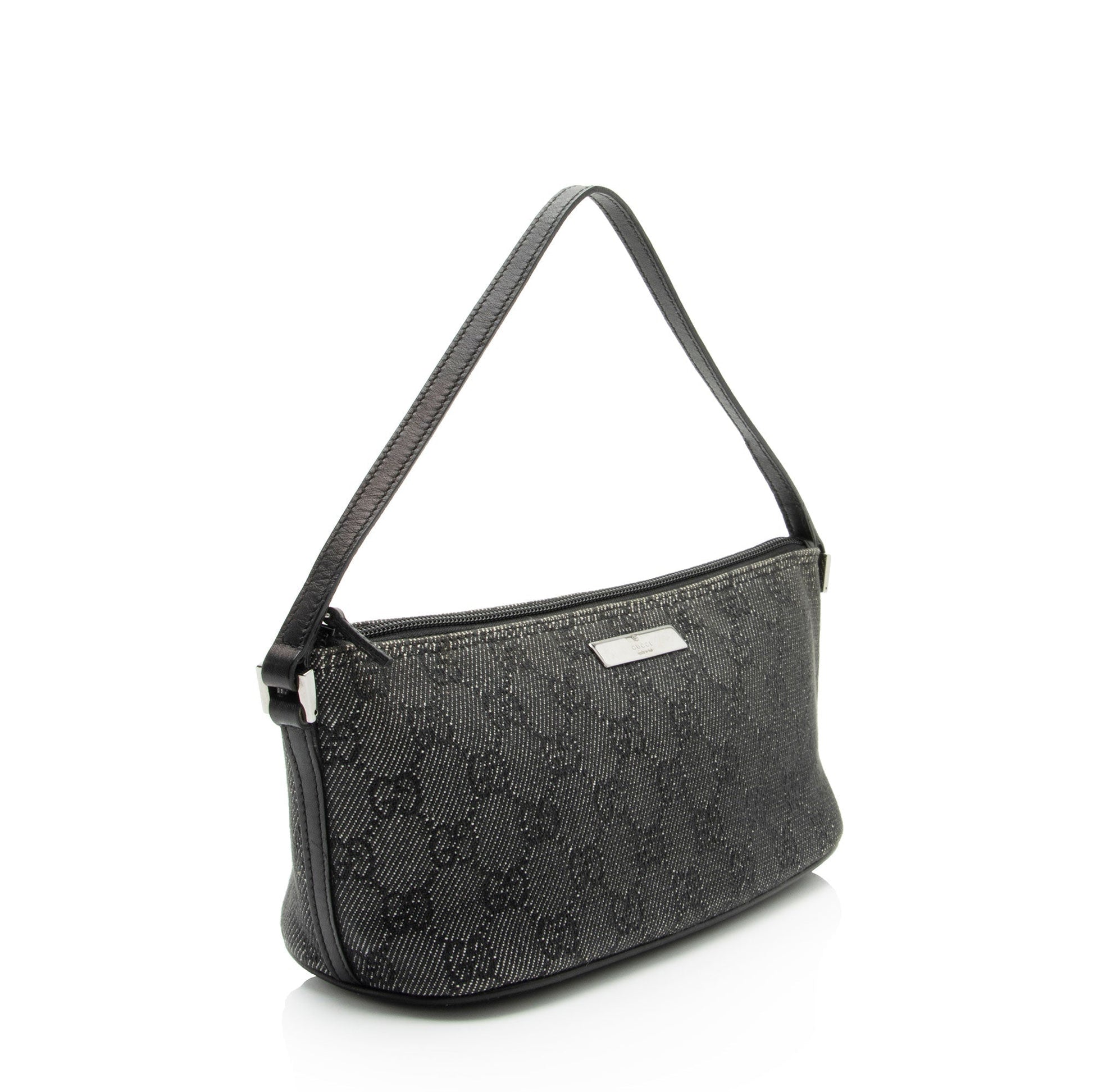 Gucci GG Classic Pochette SHF-op4Oel Leather Canvas Blue Clutch Bag
