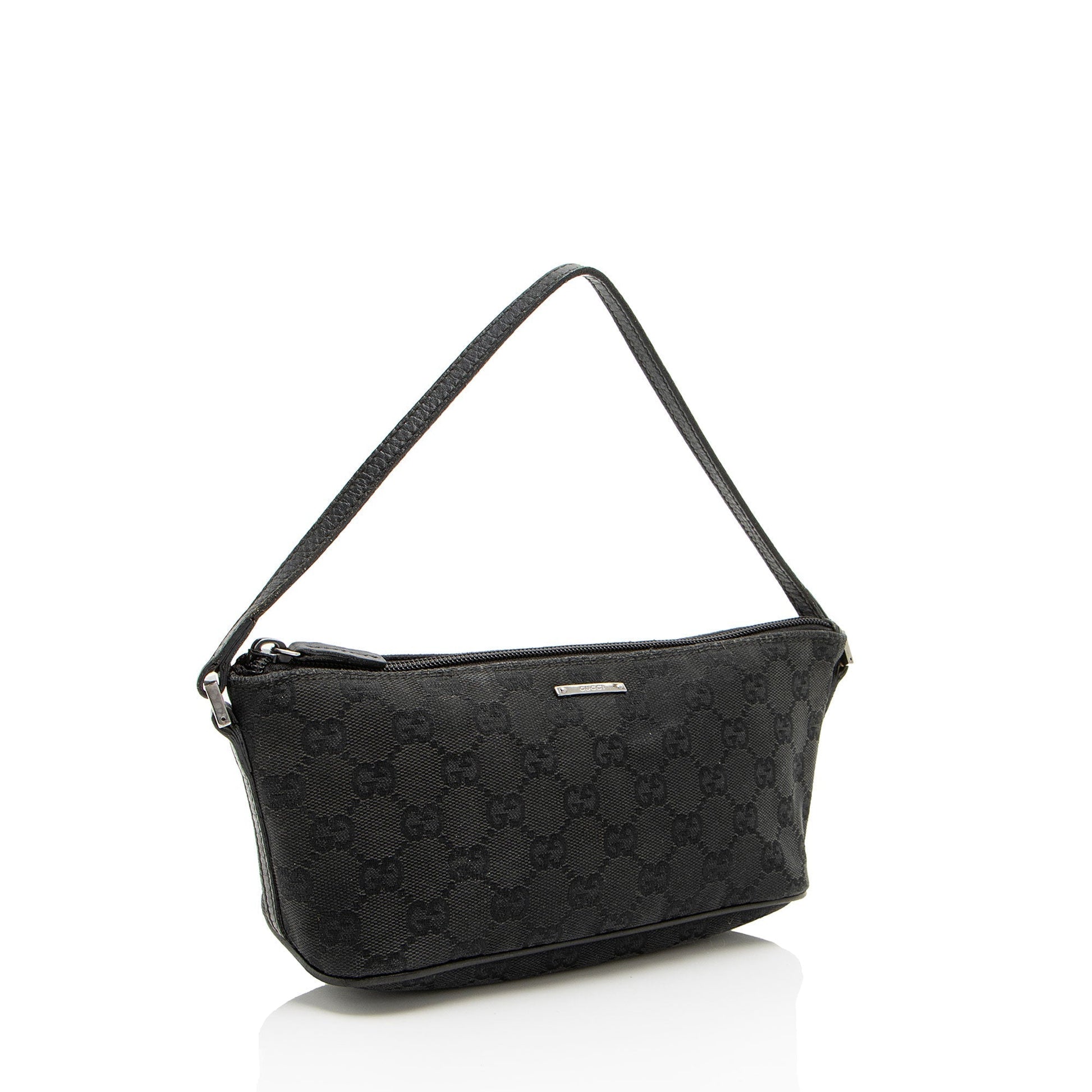 Gucci GG Classic Pochette Leather Canvas Black Handbag