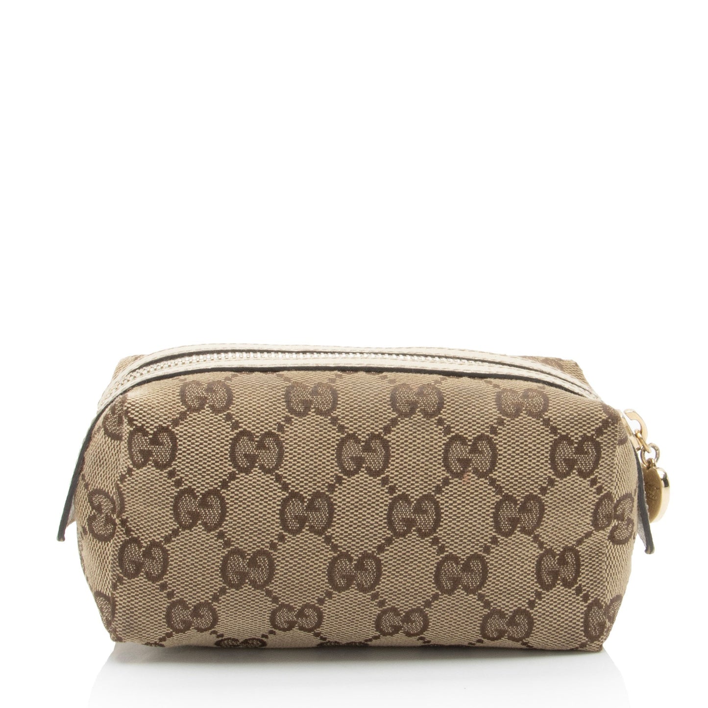 Gucci GG Cosmetic Case SHF-6mMBZX Leather Canvas White Beige Handbag