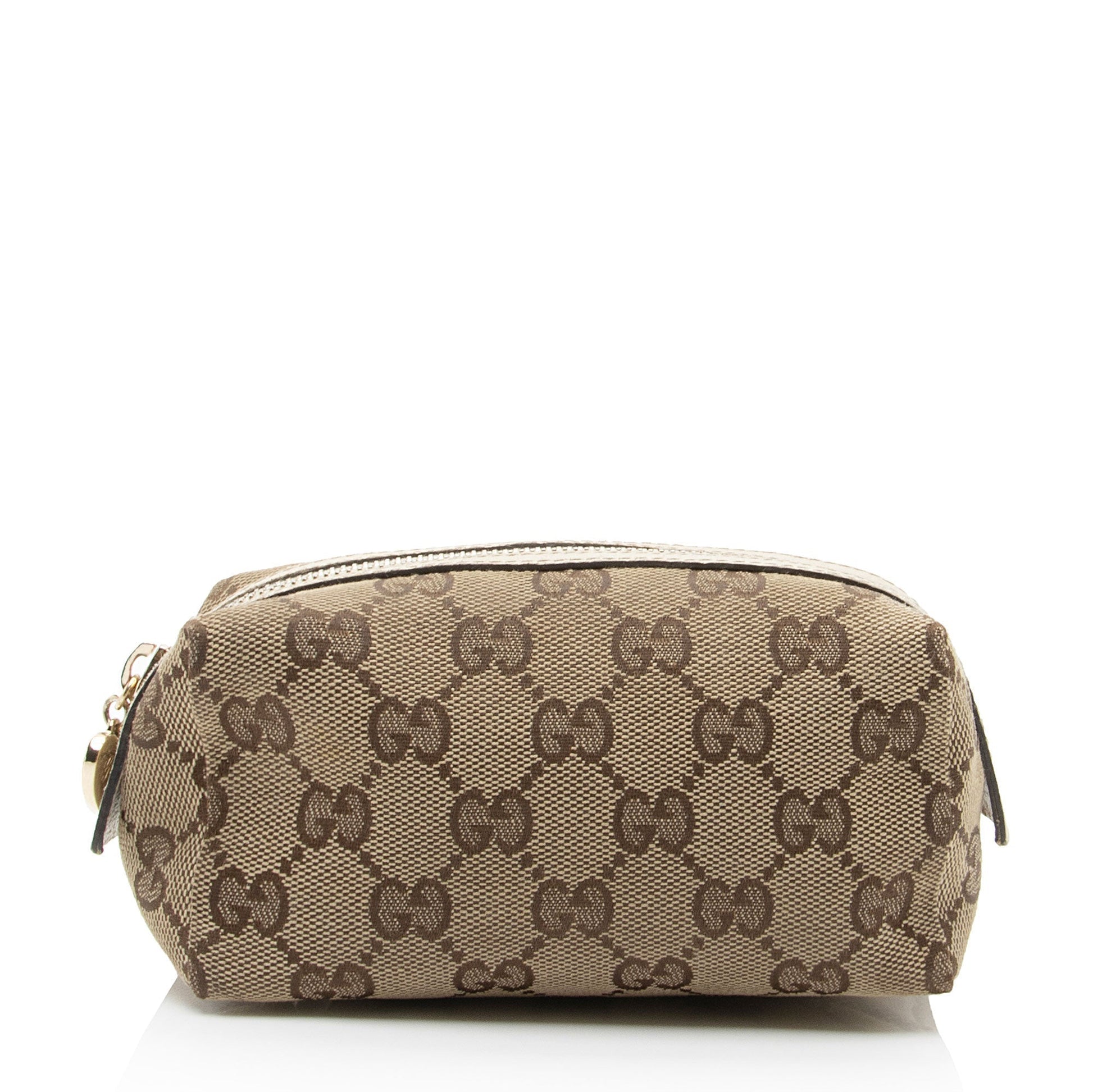 Gucci GG Cosmetic Case SHF-6mMBZX Leather Canvas White Beige Handbag