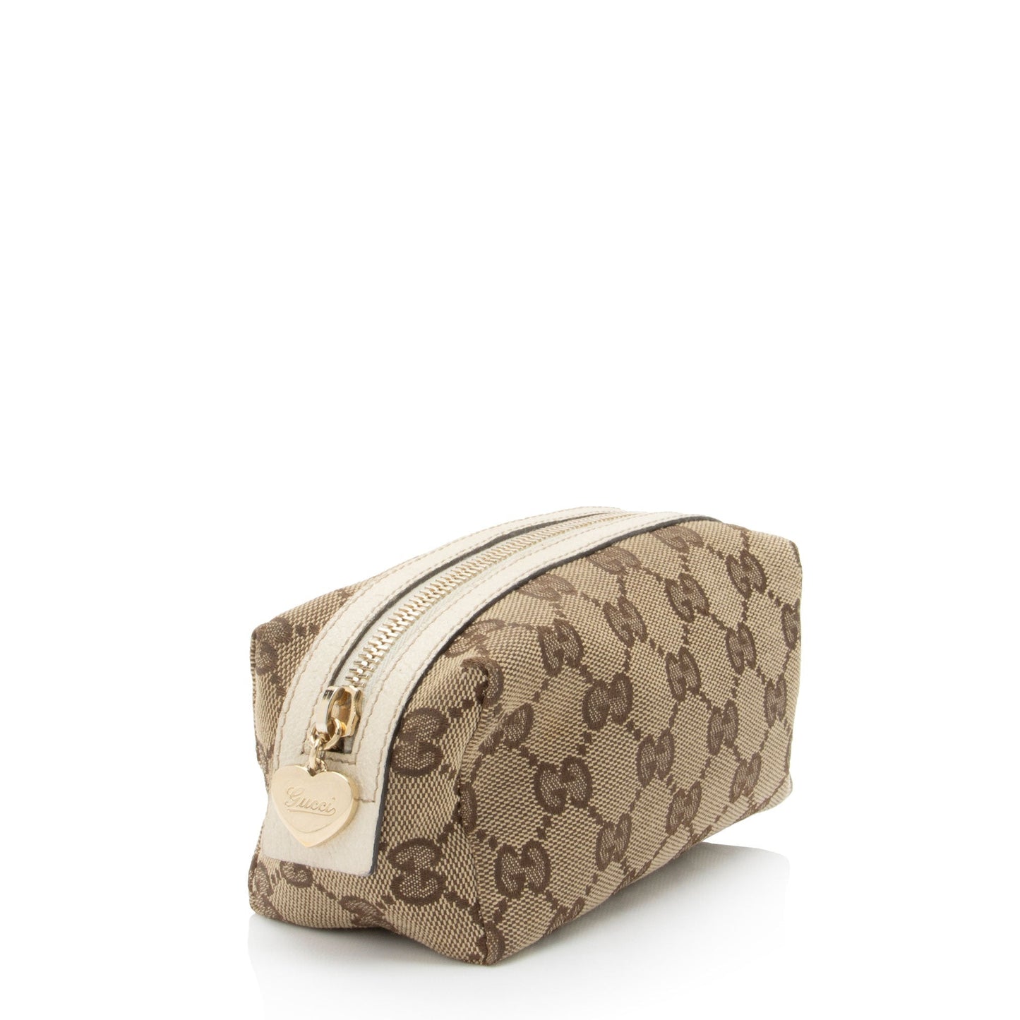 Gucci GG Cosmetic Case SHF-6mMBZX Leather Canvas White Beige Handbag