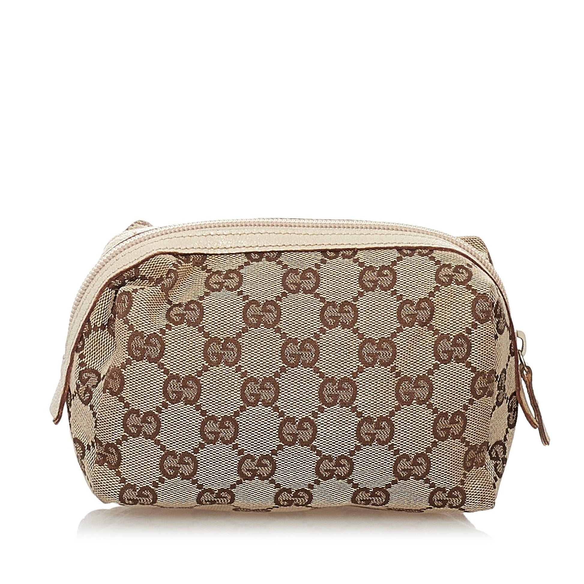 Gucci GG Cosmetic Pouch SHG Canvas Brown Handbag Pouch Shg