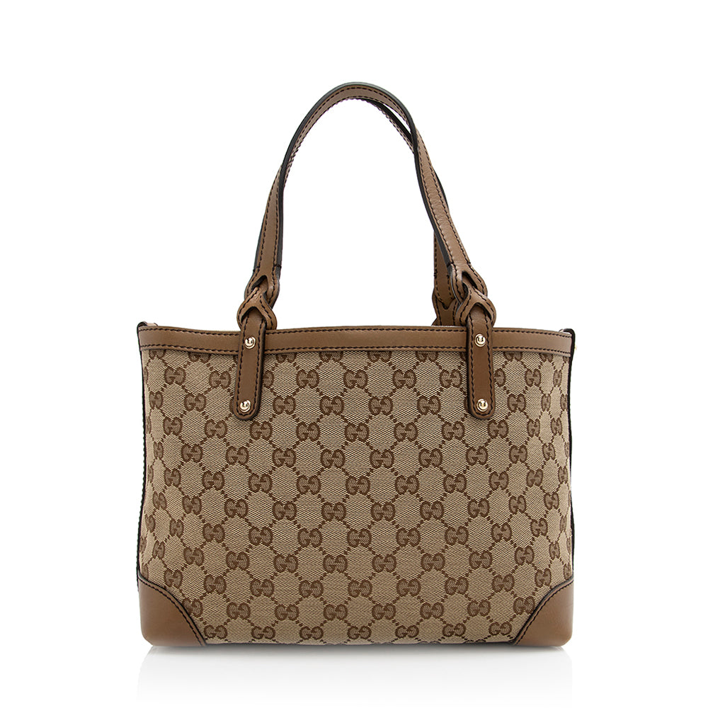Gucci GG Craft SHF Leather Canvas Brown Beige Tote Bag