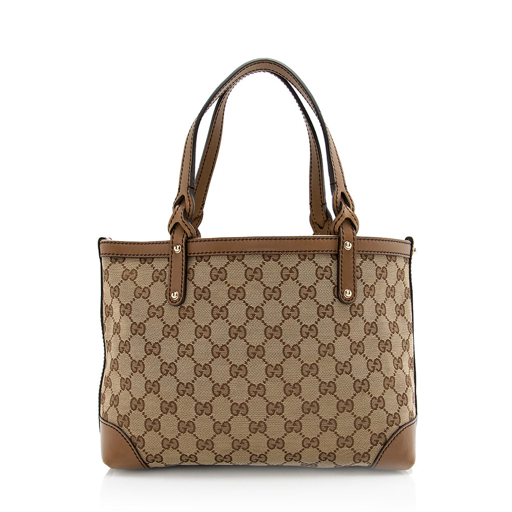Gucci GG Craft SHF Leather Canvas Brown Beige Tote Bag