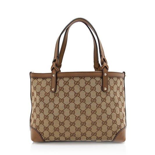 Gucci GG Craft SHF Leather Canvas Brown Beige Tote Bag