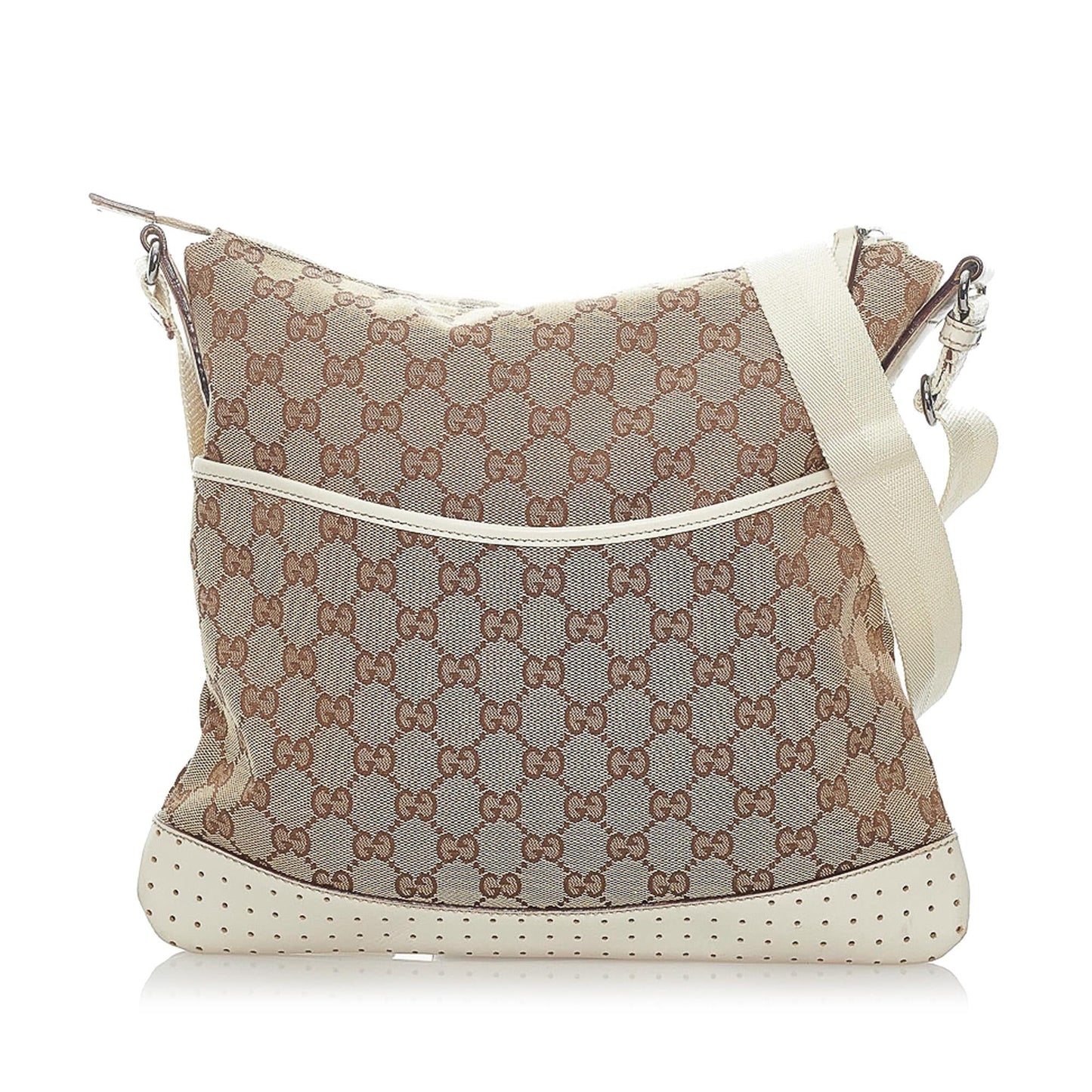 Gucci GG SHG Canvas White Brown Crossbody Bag Bag Shg