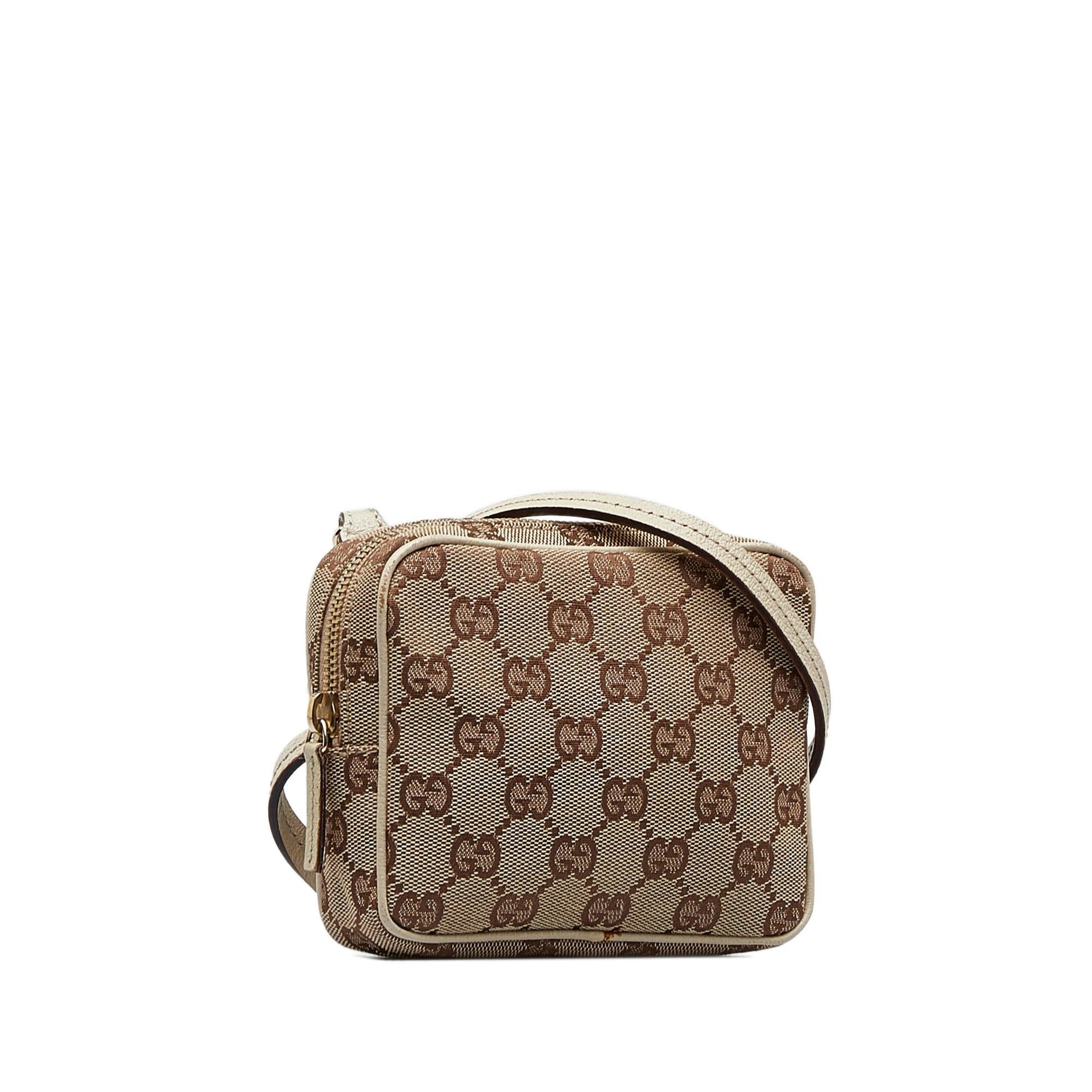 Gucci GG SHG-19hxZ1 Canvas Calf White Brown Crossbody Bag