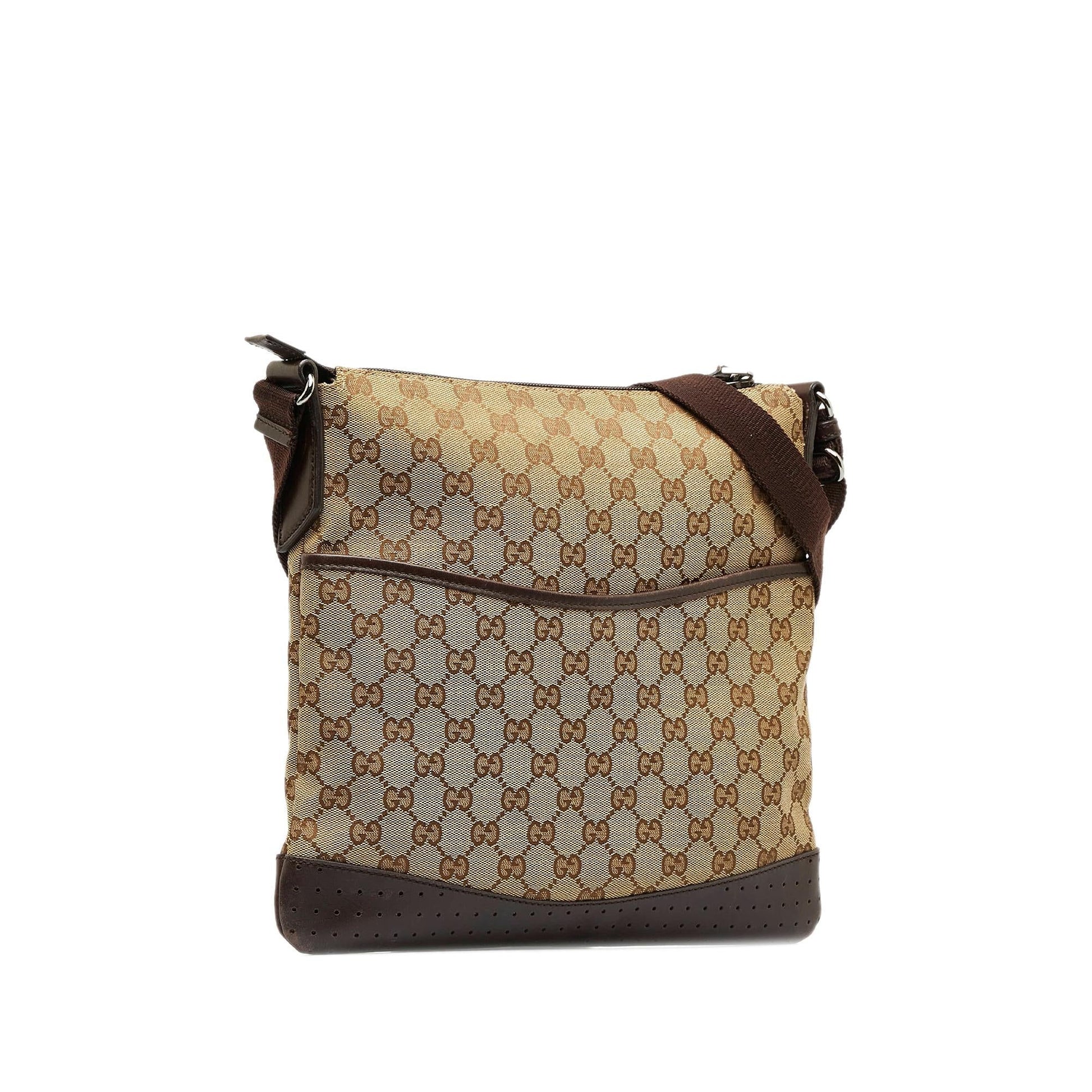 Gucci GG SHG-CPcKvQ Canvas Calf Brown Crossbody Bag