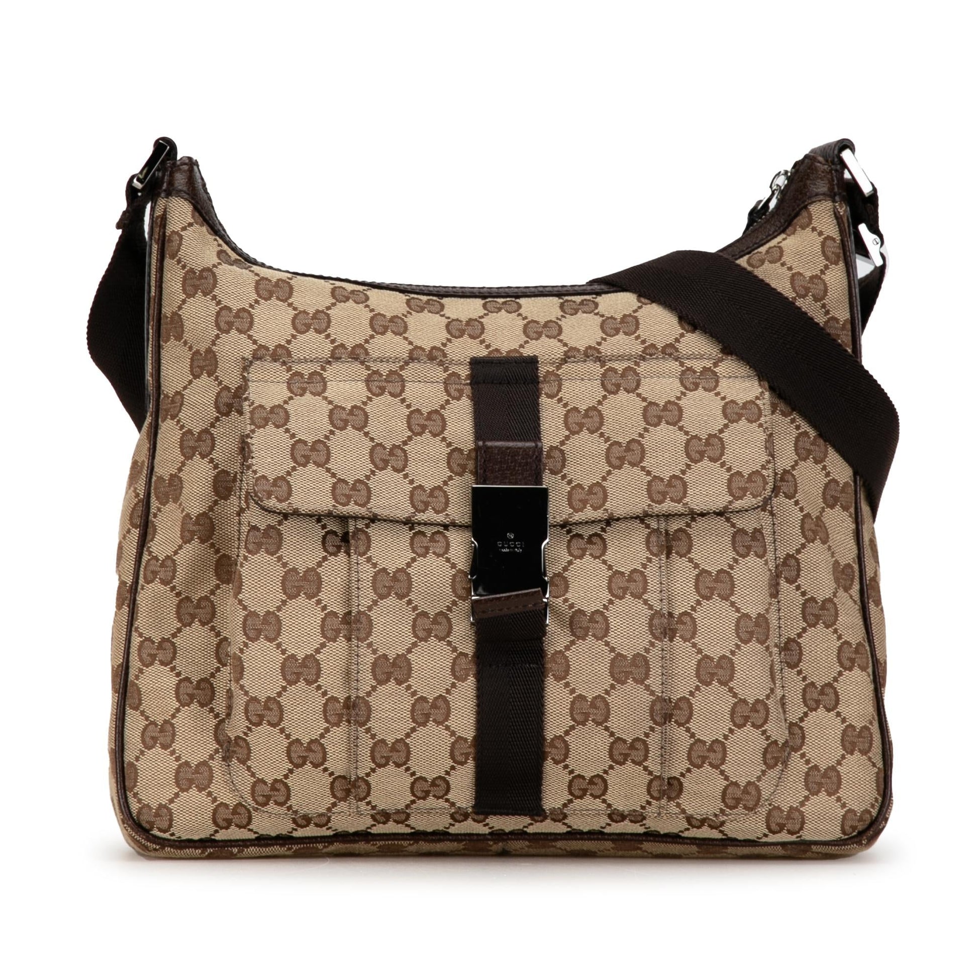 Gucci GG Canvas Calf Brown Crossbody Bag Shg Ccfg9P