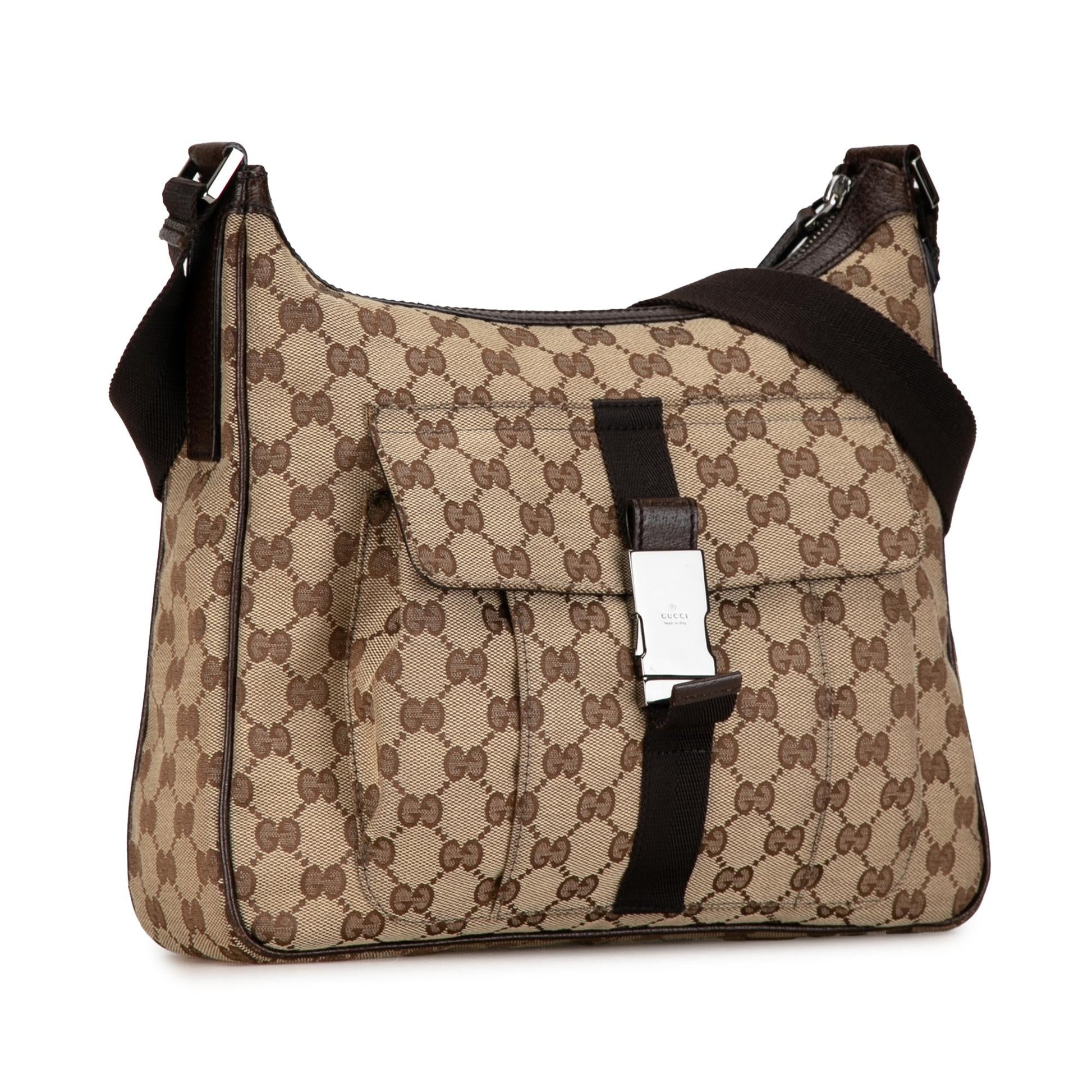 Gucci GG Canvas Calf Brown Crossbody Bag Shg Ccfg9P