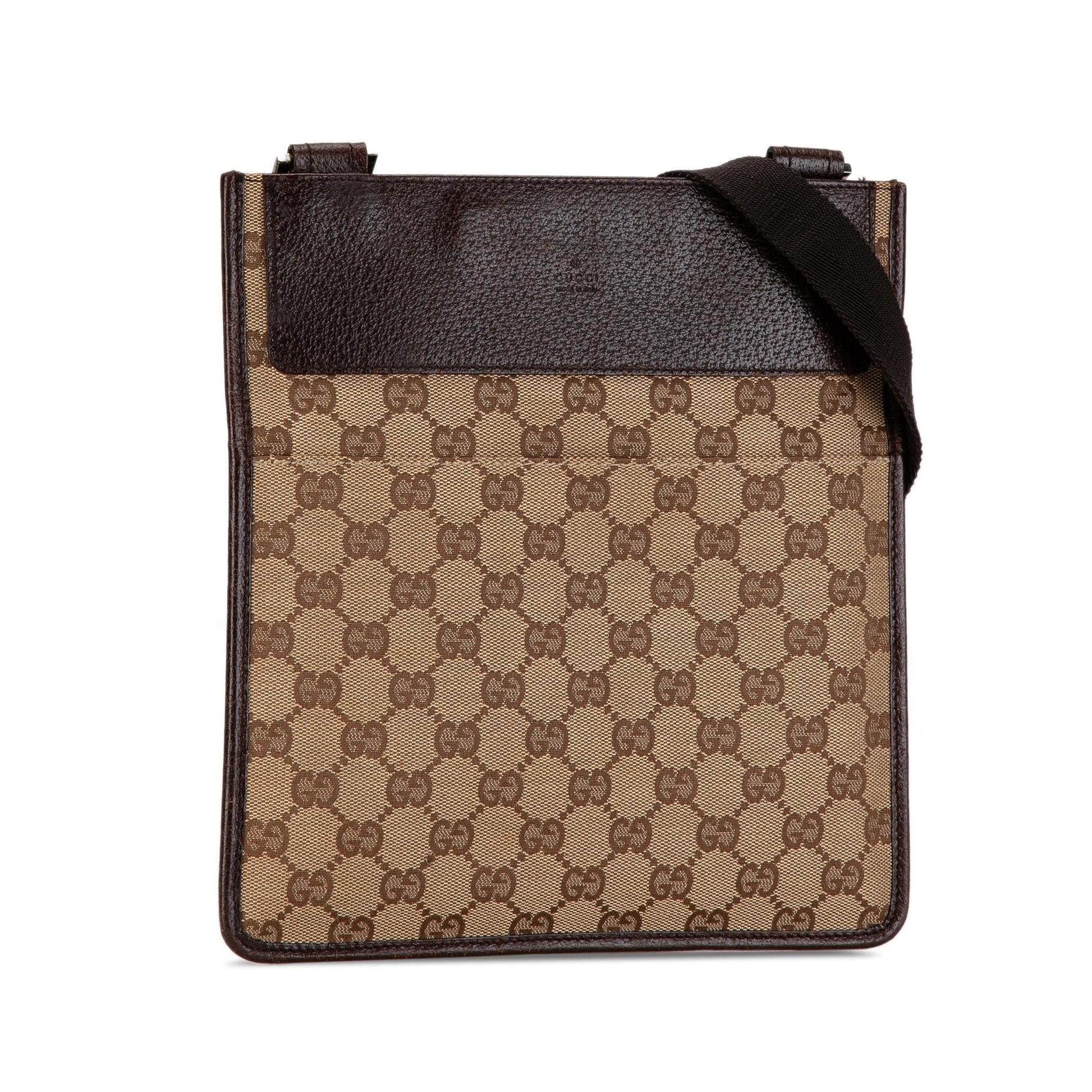 Gucci GG Canvas Calf Brown Crossbody Bag Shg Qy1Xkd