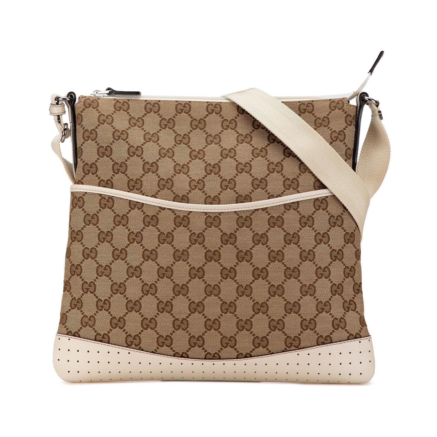 Gucci GG Canvas Calf White Brown Crossbody Bag Shg 0Fxwep