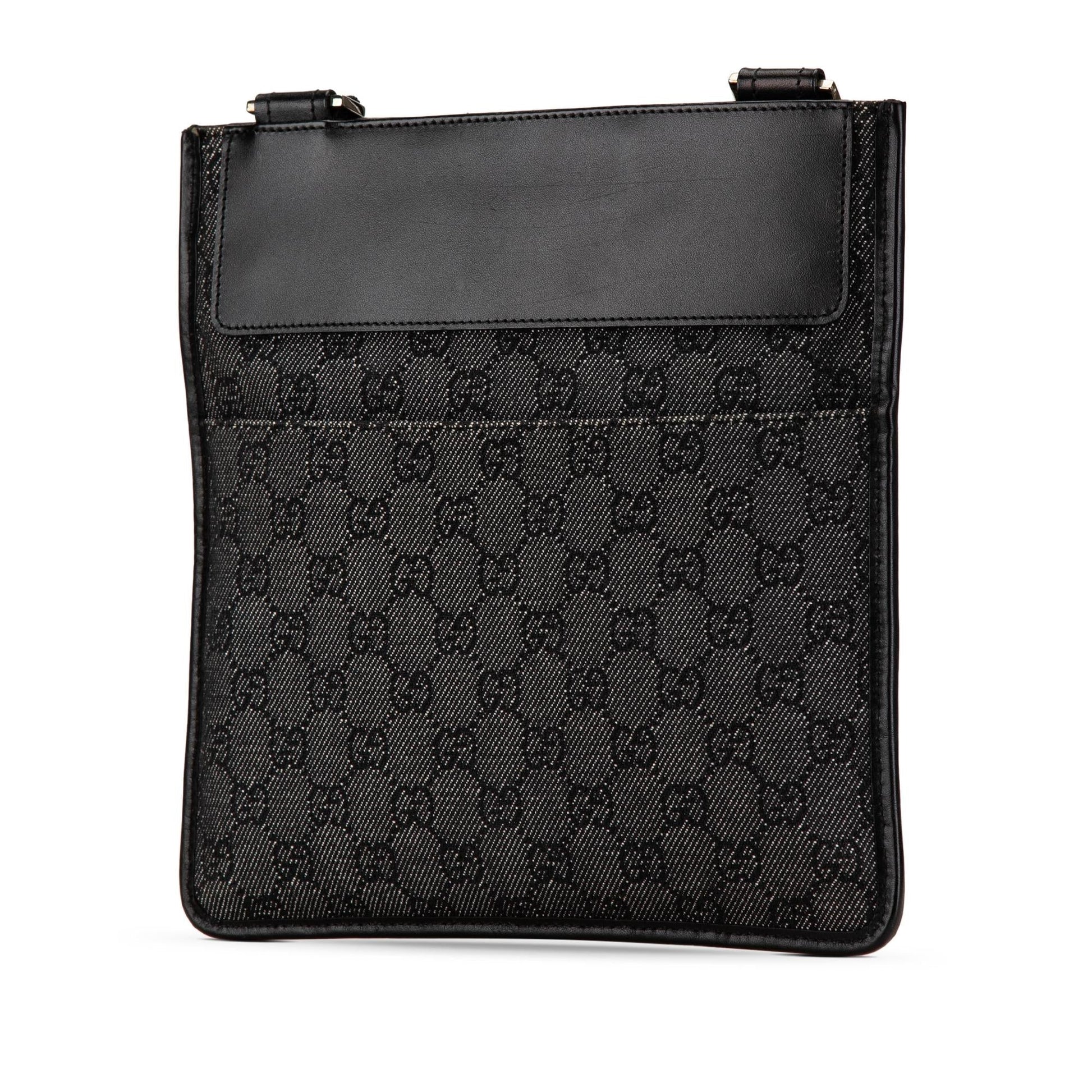 Gucci GG SHG-007SSs Canvas Calf Black Grey Crossbody Bag