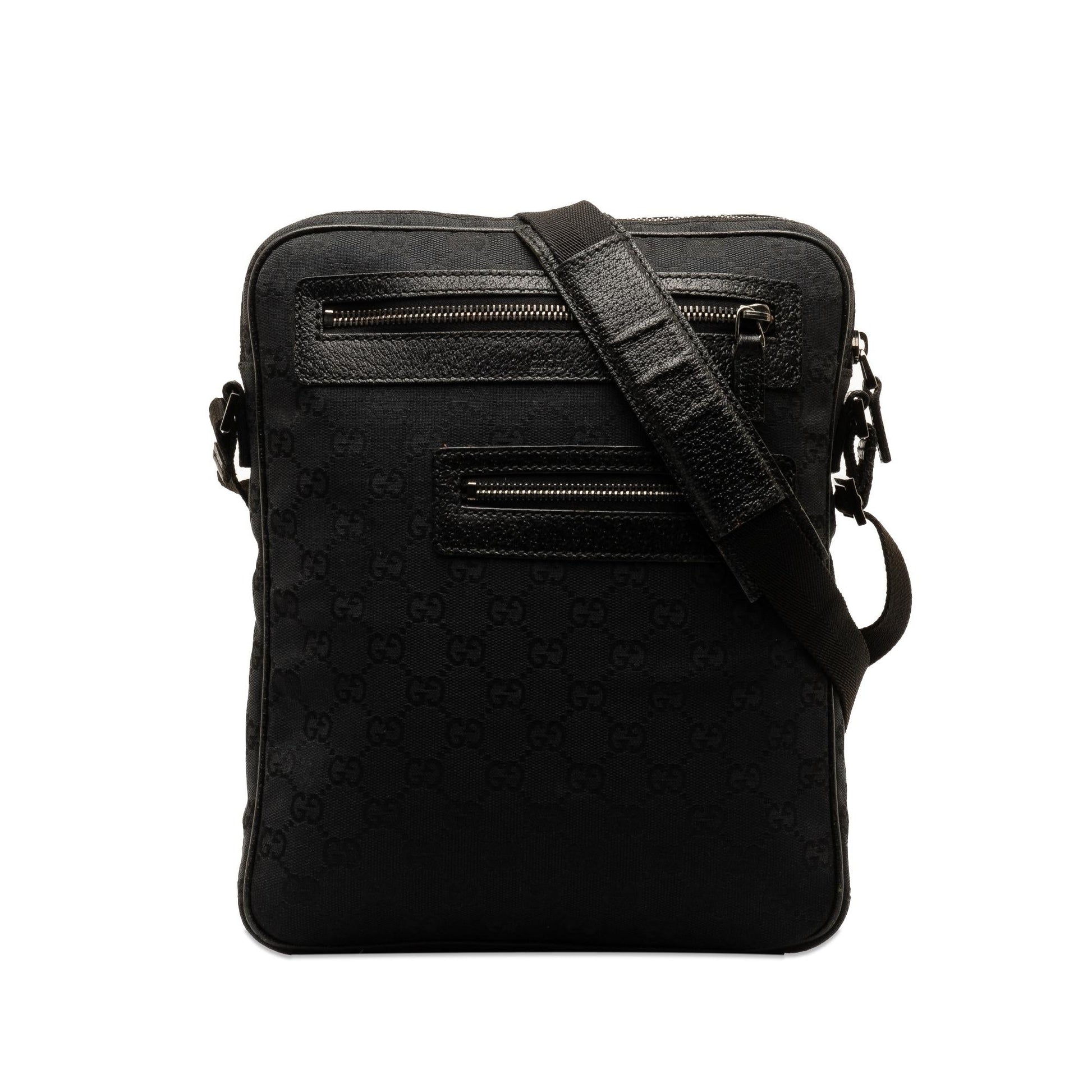 Gucci GG Canvas Calf Black Crossbody Bag Shg Tlggon
