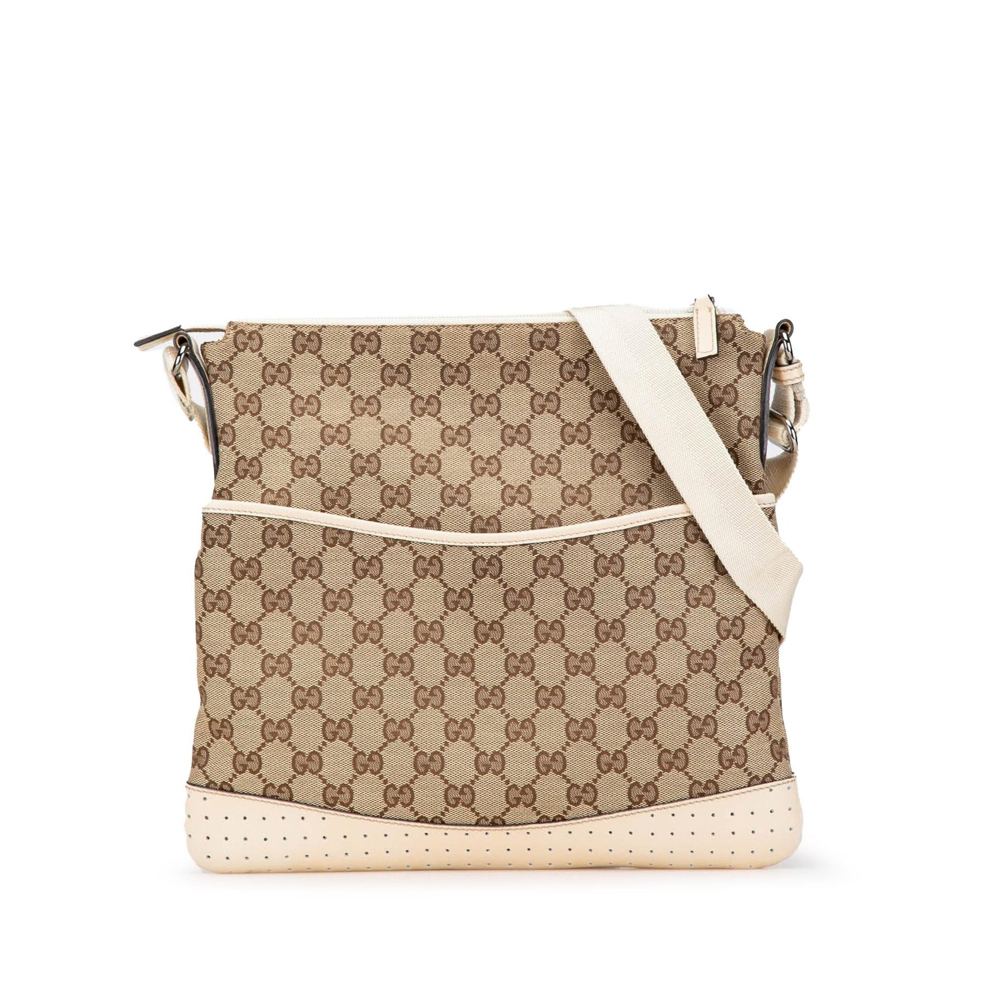 Gucci GG Canvas Calf White Brown Crossbody Bag Crossbody 3