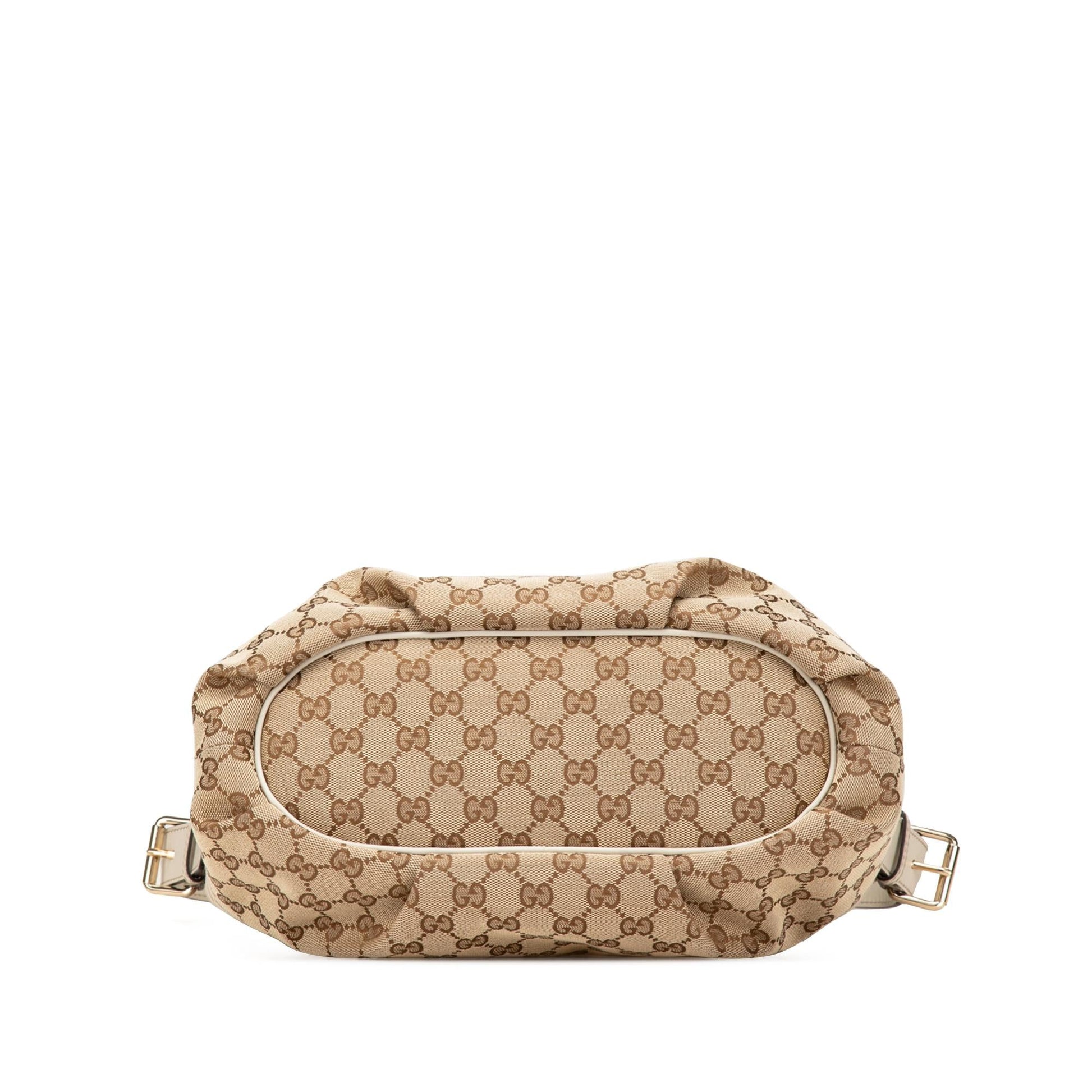 Gucci GG Canvas Calf White Brown Crossbody Bag
