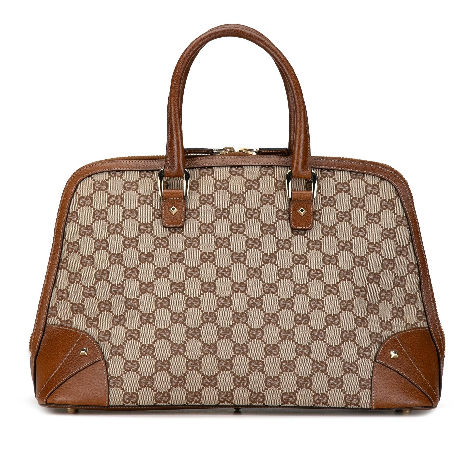 Gucci GG Dome Nailhead SHG-hYHpr2 Canvas Calf Brown Satchel Bag