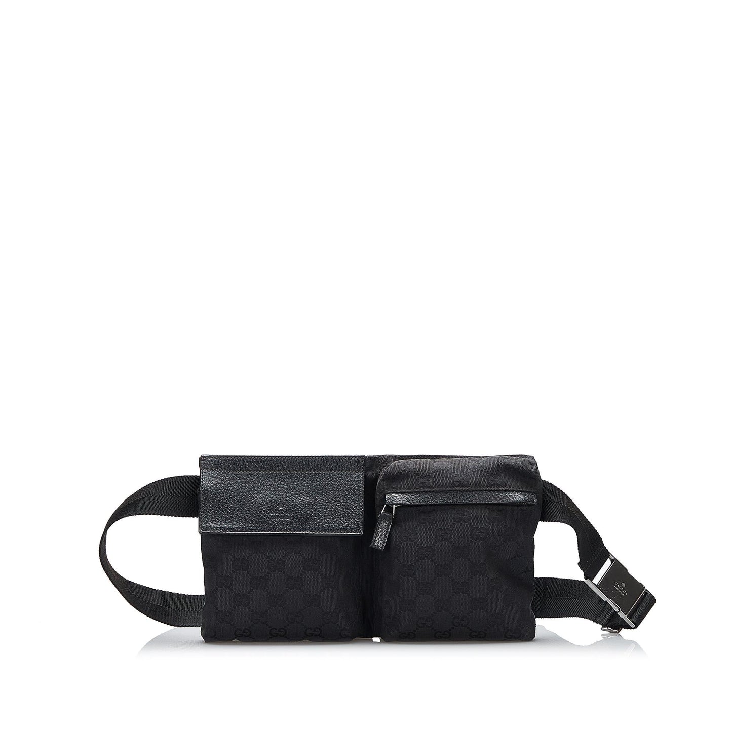 Gucci GG Double Pocket Belt SHG-RSeo1B Canvas Calf Black Accessory
