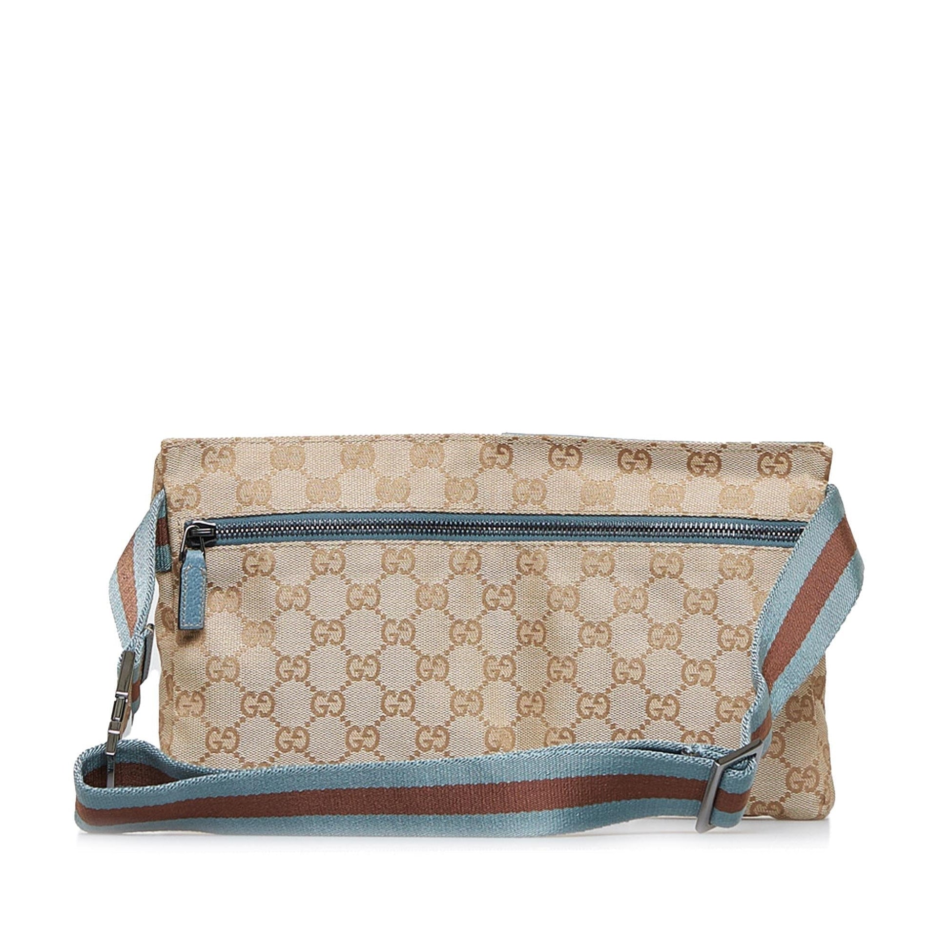Gucci GG Double Pocket Belt SHG-SPTFFs Canvas Brown Accessory