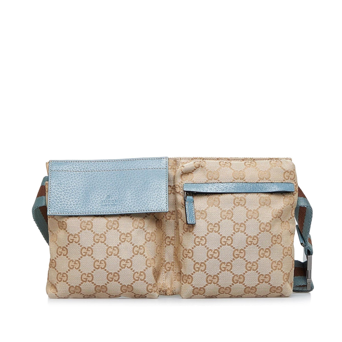 Gucci GG Double Pocket Belt SHG-SPTFFs Canvas Brown Accessory